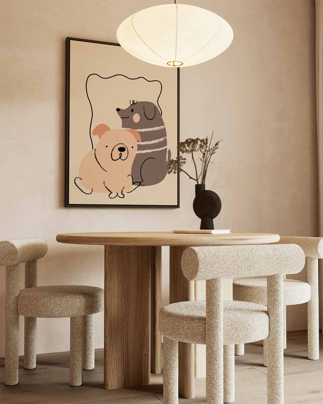 Schattige Honden Vrienden Illustratie Kunstwerk-canvas-dibond-plexiglas-wanddecoratie-WallArtistic