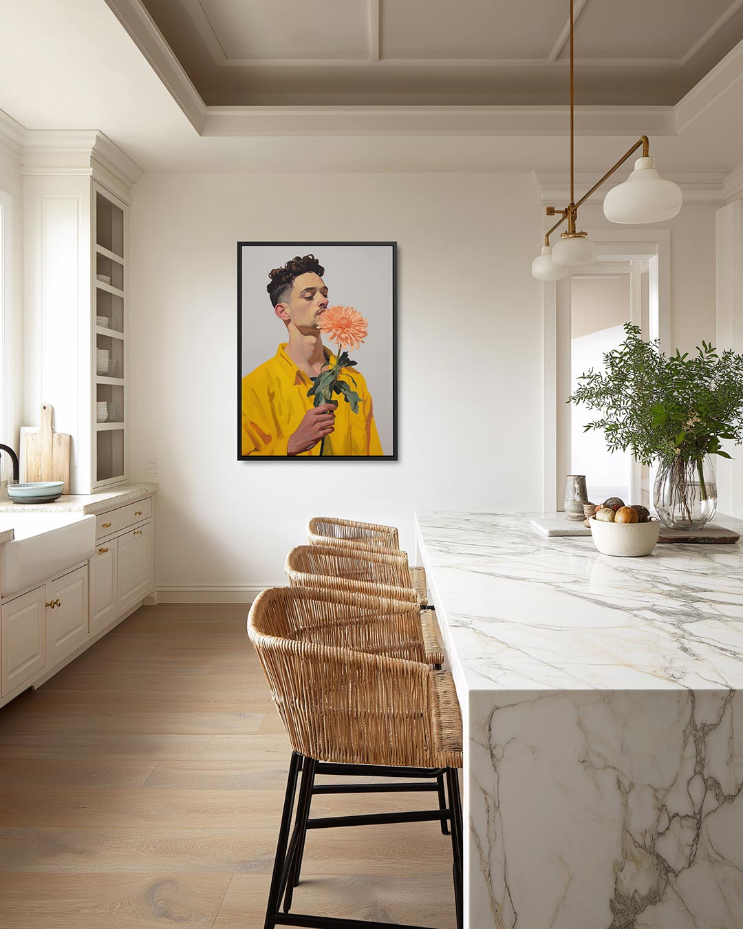 Bloem en gele jas Kunstwerk