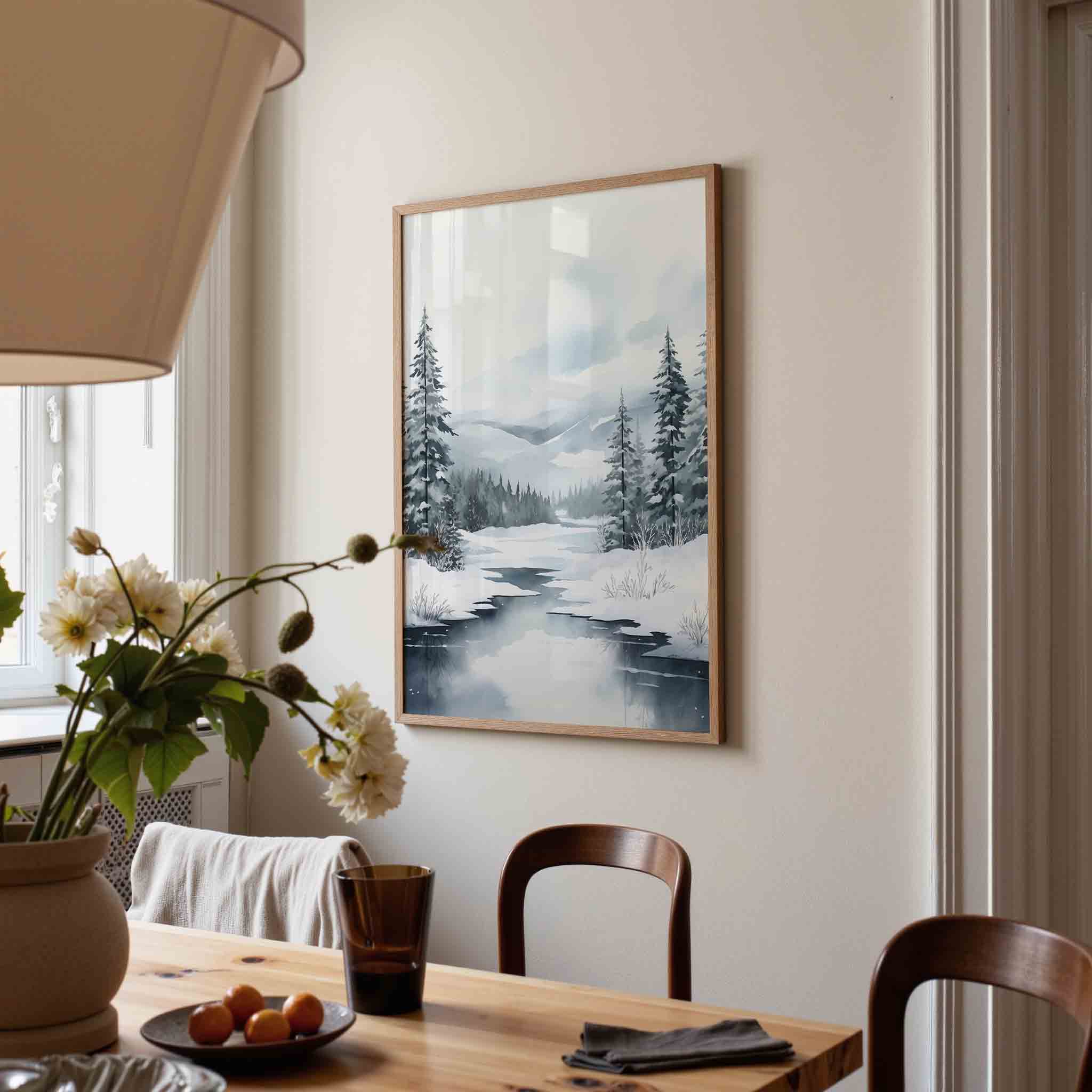 Winterlandschap met dennenbomen Poster