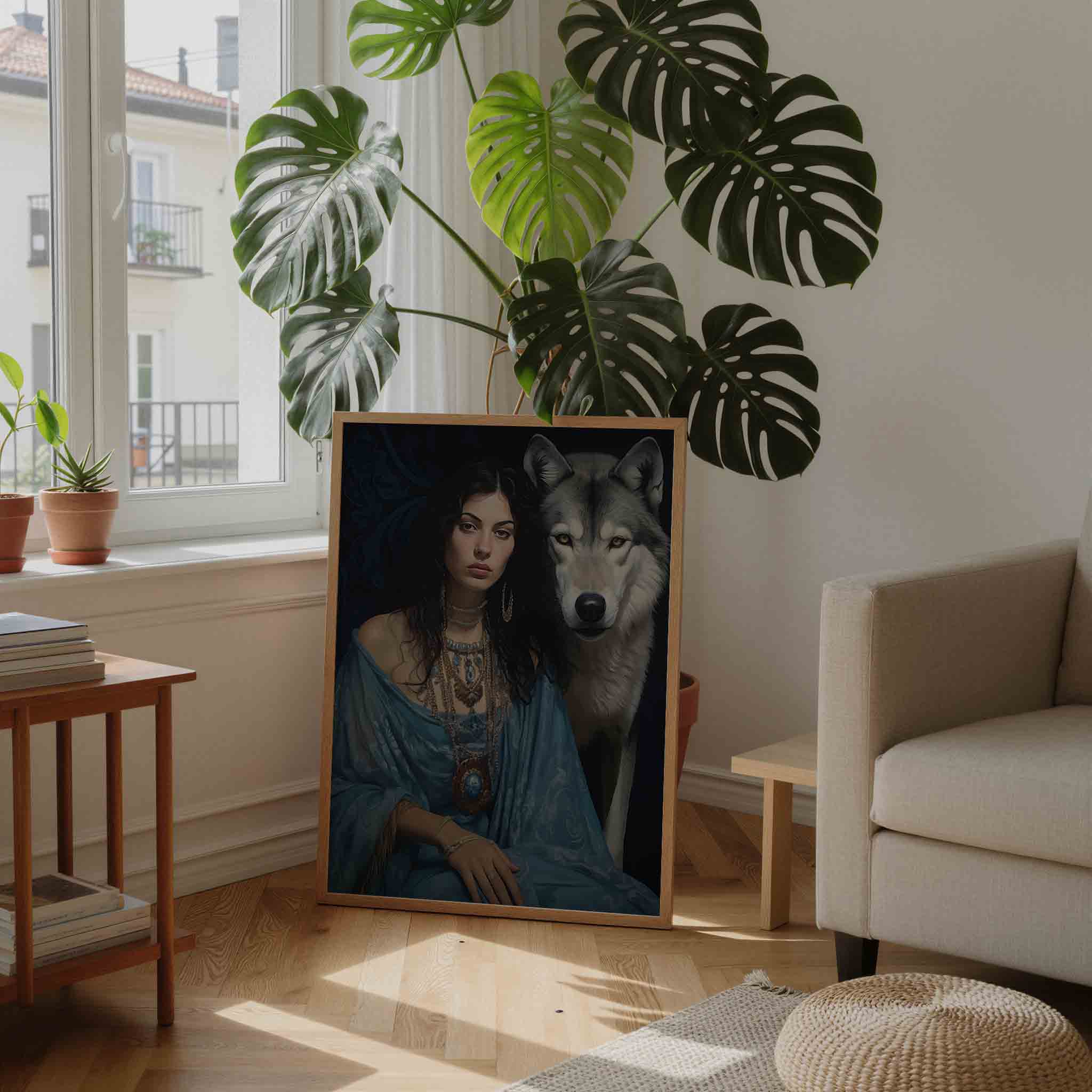 Vrouw en wolf Poster