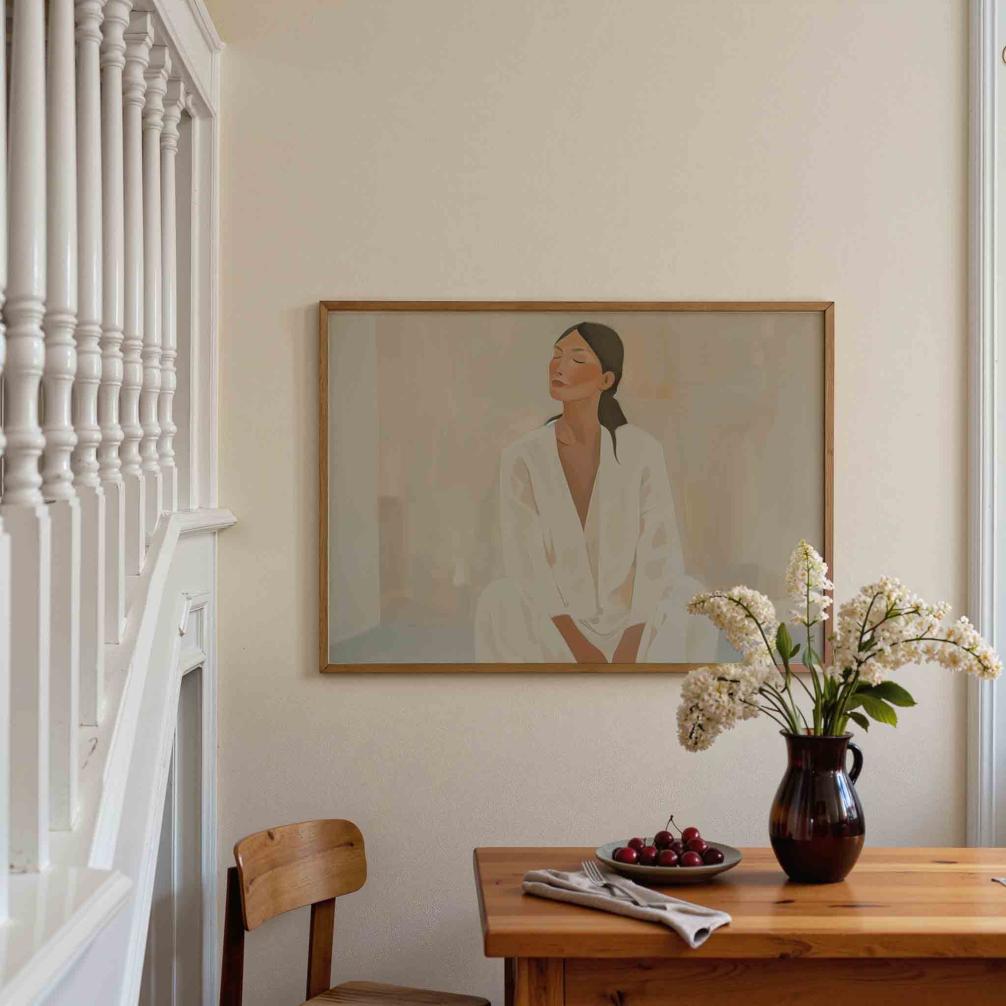 Vrouw in witte kleding Poster