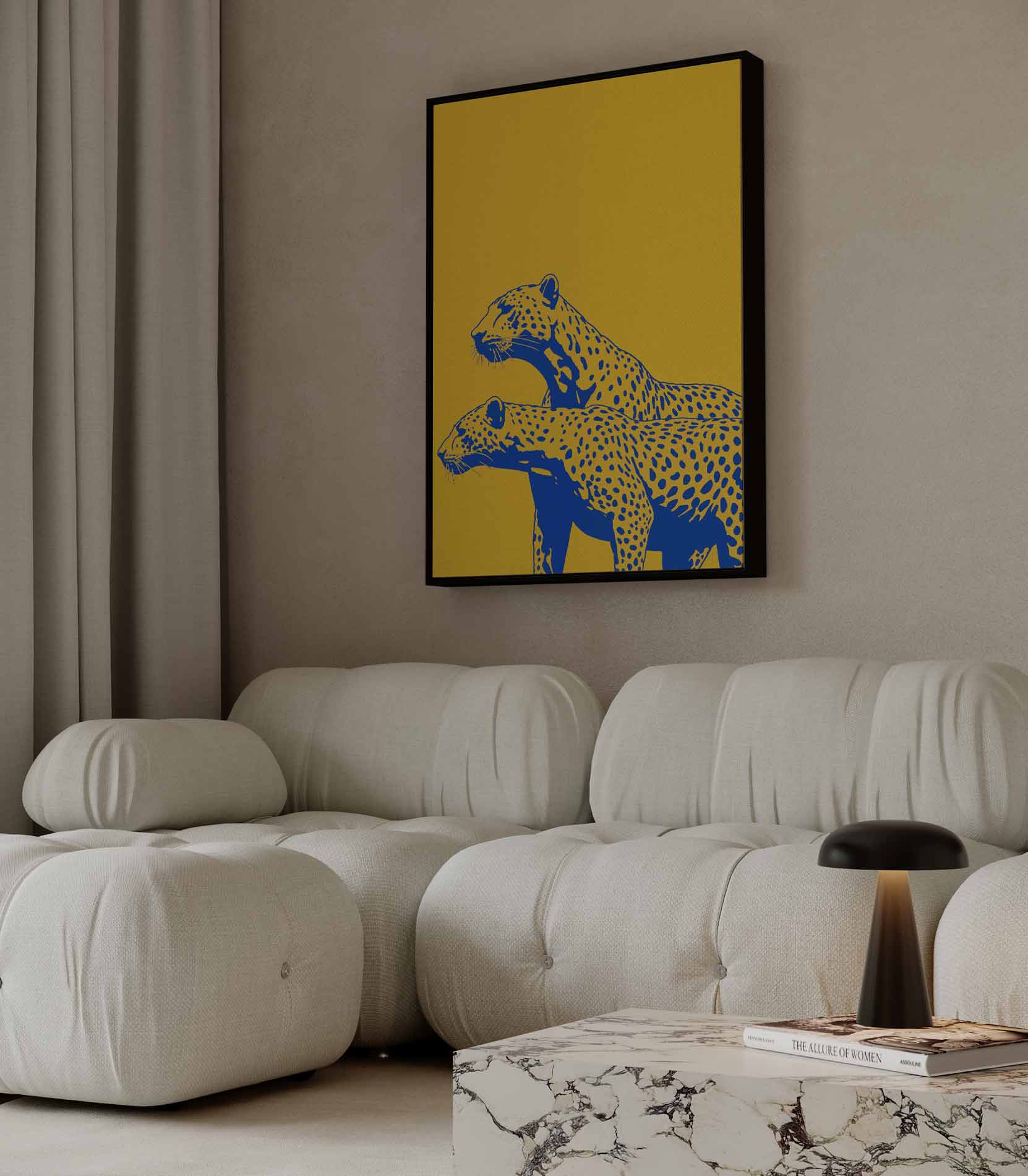 Elegante Cheetahs in Kleur Kunstwerk-canvas-dibond-plexiglas-wanddecoratie-WallArtistic