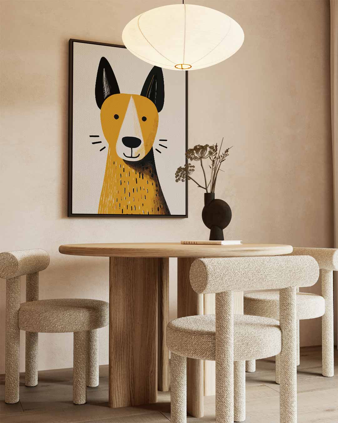 Vrolijke Hond Illustratie Kunstwerk-canvas-dibond-plexiglas-wanddecoratie-WallArtistic