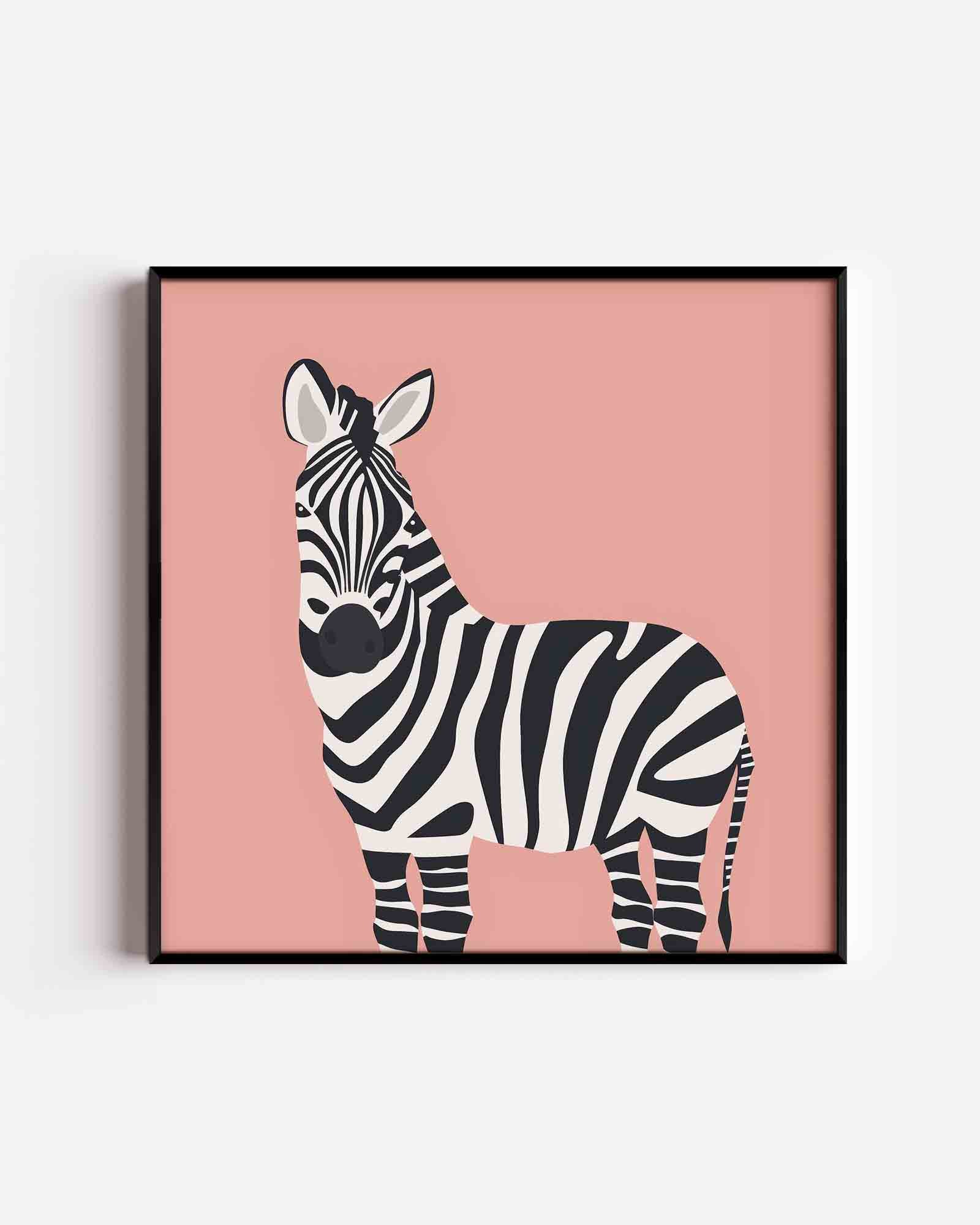 Zebra op roze achtergrond Poster