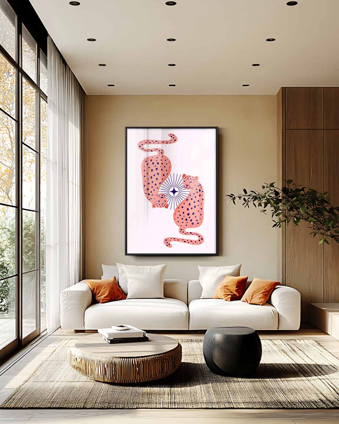 Dromerige Luipaarden op Roze Kunstwerk-canvas-dibond-plexiglas-wanddecoratie-WallArtistic