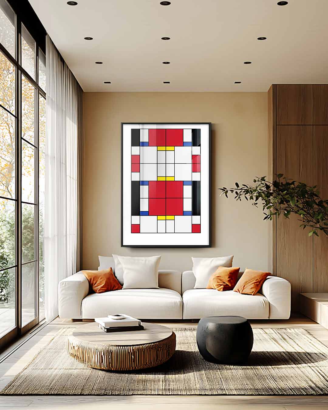 Mondriaanse Mozaïek Kunstwerk-canvas-dibond-plexiglas-wanddecoratie-WallArtistic