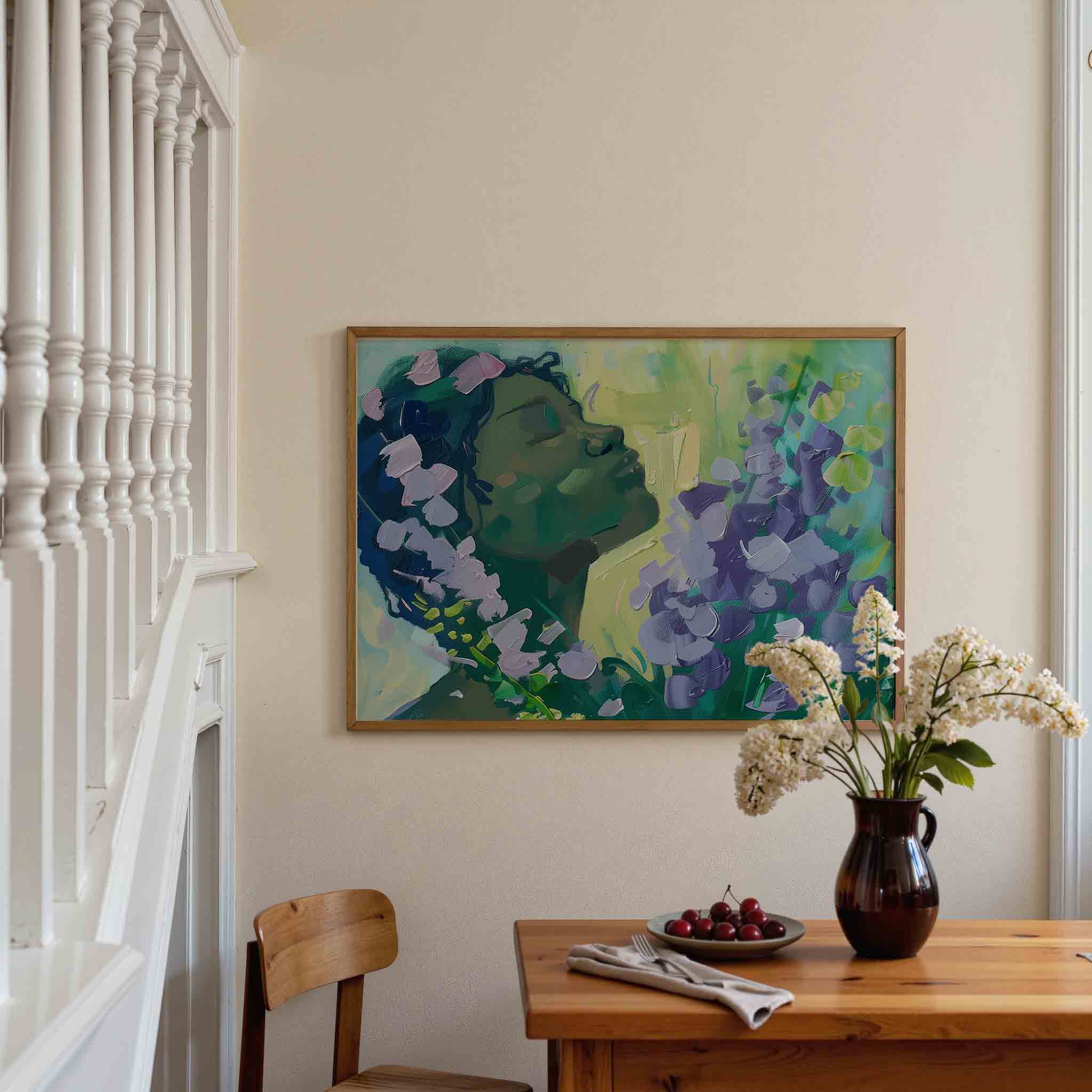 Bloemen en gezicht Poster