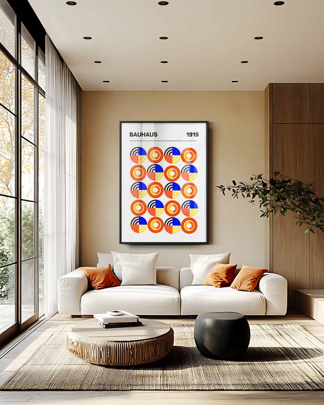 Retro Bauhaus Cirkelpatroon Kunstwerk-canvas-dibond-plexiglas-wanddecoratie-WallArtistic