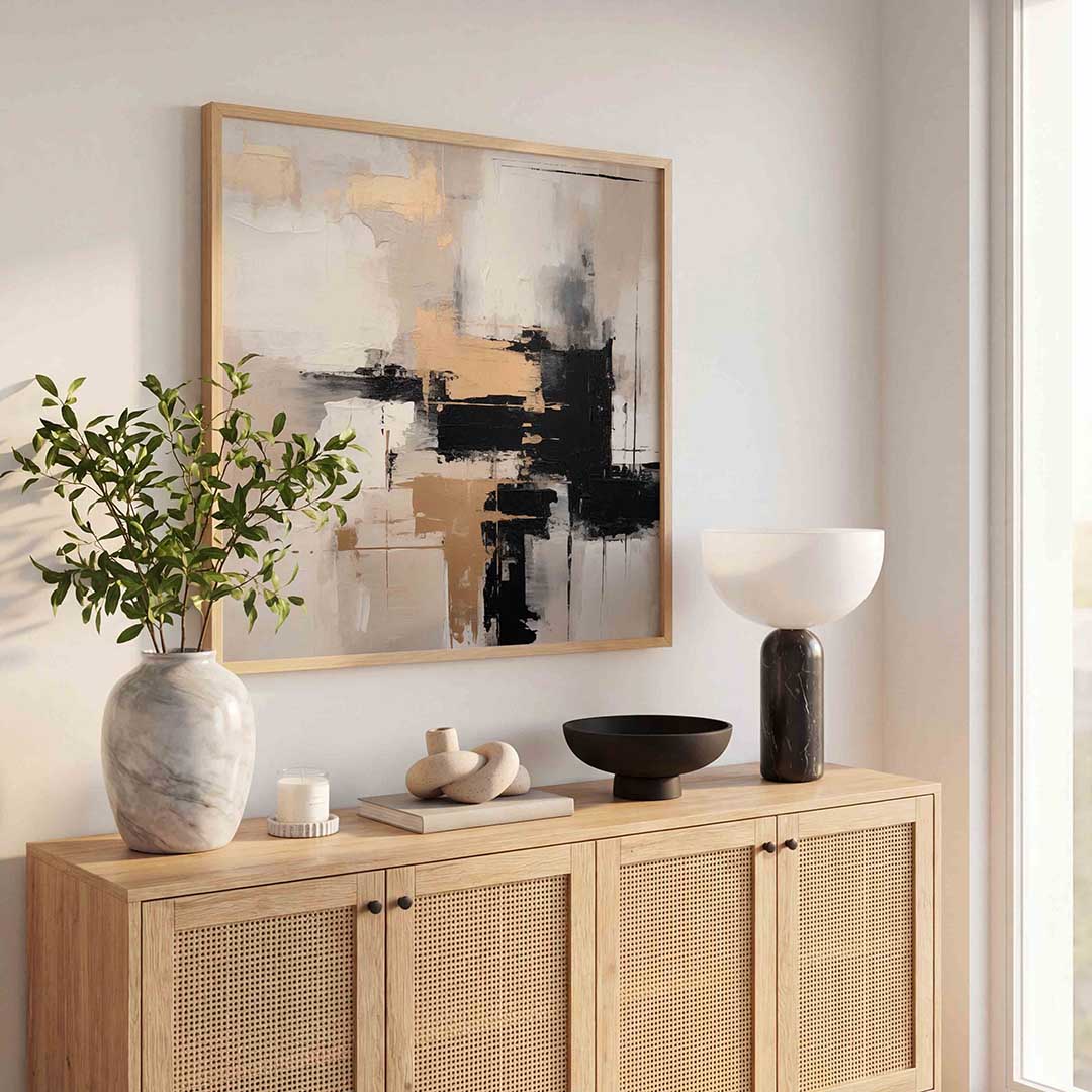 Abstracte beige en zwarte Poster