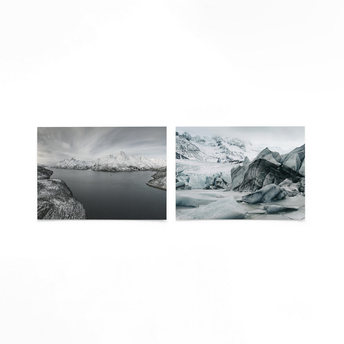 Productfoto van twee liggende posters met stilte van sneeuw en ijs – Gerald Emming