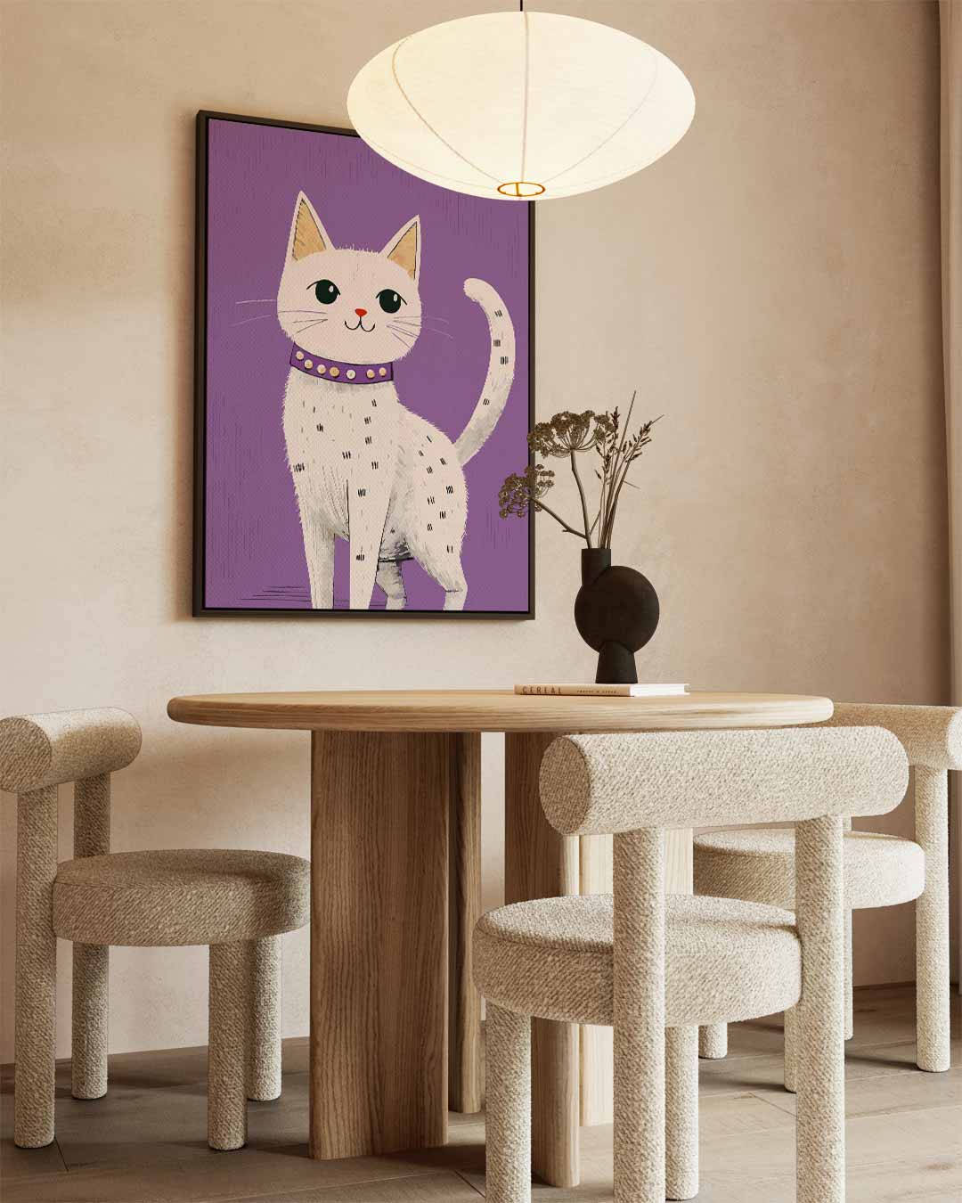 Kat op Paarse Achtergrond Kunstwerk-canvas-dibond-plexiglas-wanddecoratie-WallArtistic