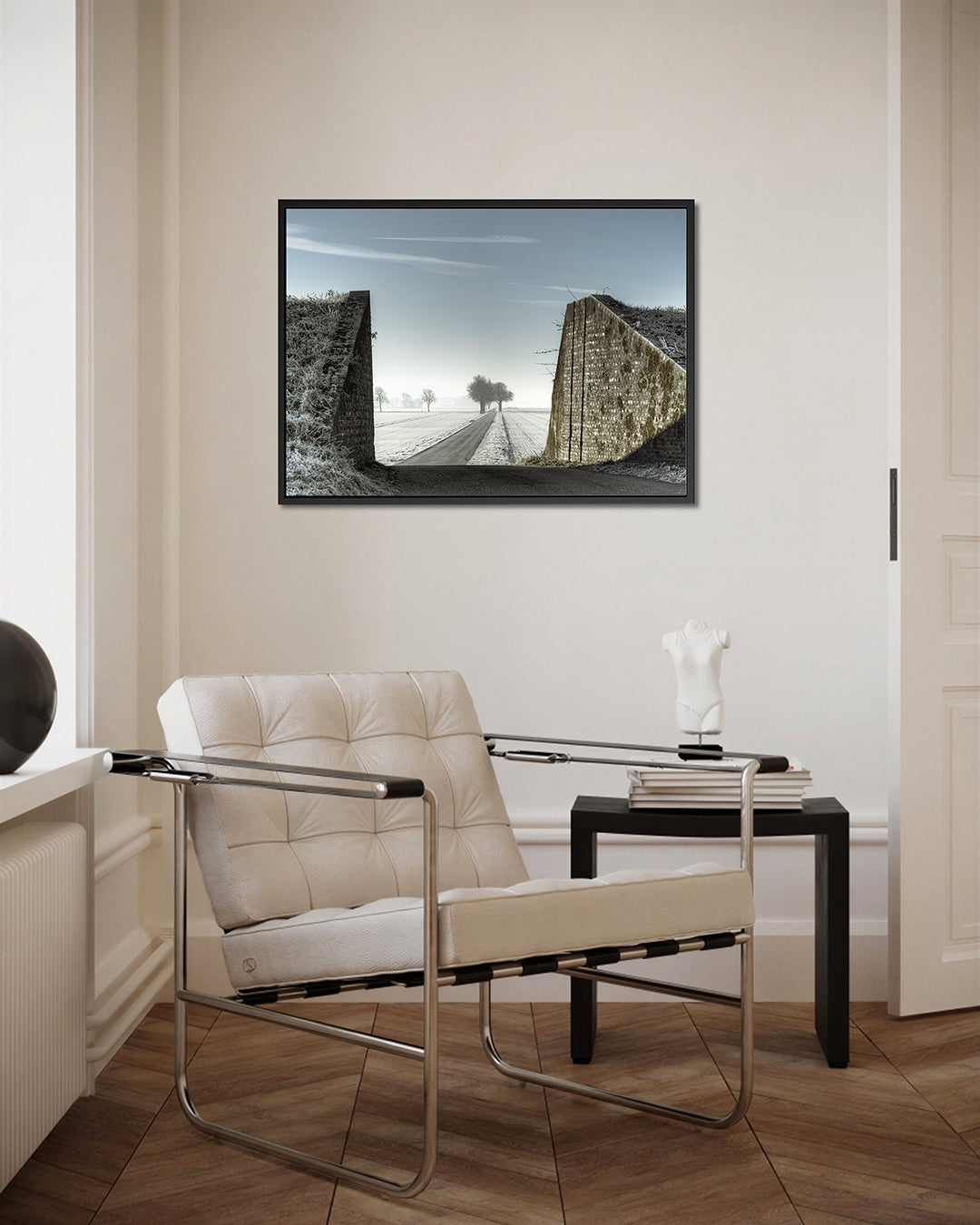 Winterlandschap met weg Kunstwerk