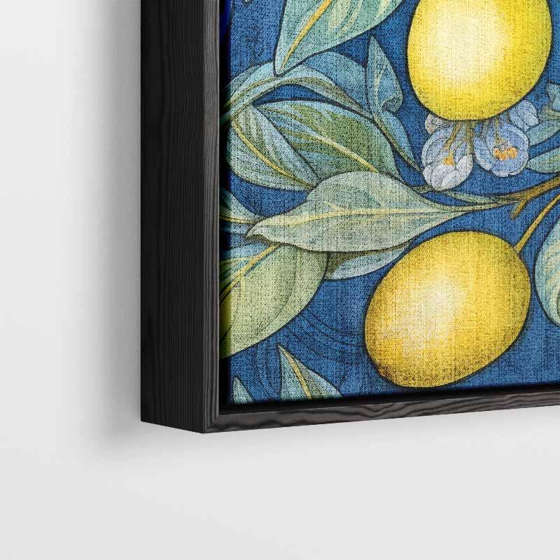 Kleurrijke Citroen Illustratie op Blauw Kunstwerk-canvas-dibond-plexiglas-wanddecoratie-WallArtistic
