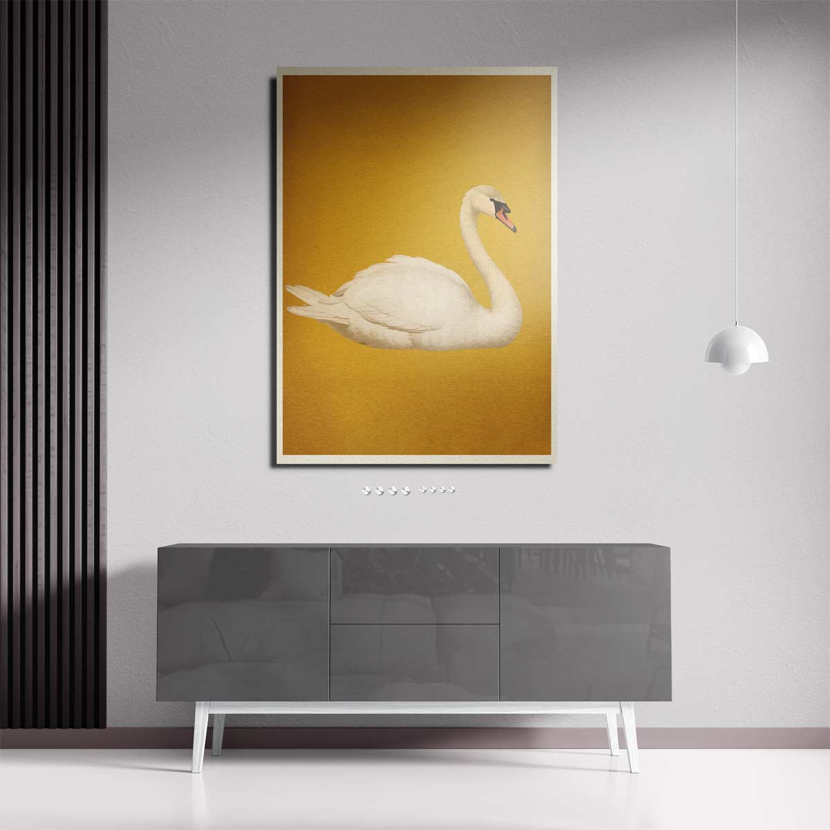 Sierlijke Zwaan op Gouden Achtergrond Kunstwerk-canvas-dibond-plexiglas-wanddecoratie-WallArtistic