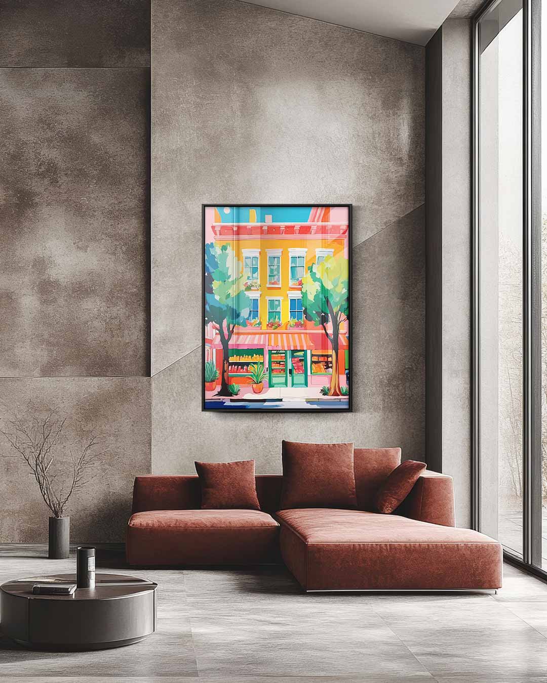 Kleurrijke Straatgevel Kunstwerk-canvas-dibond-plexiglas-wanddecoratie-WallArtistic