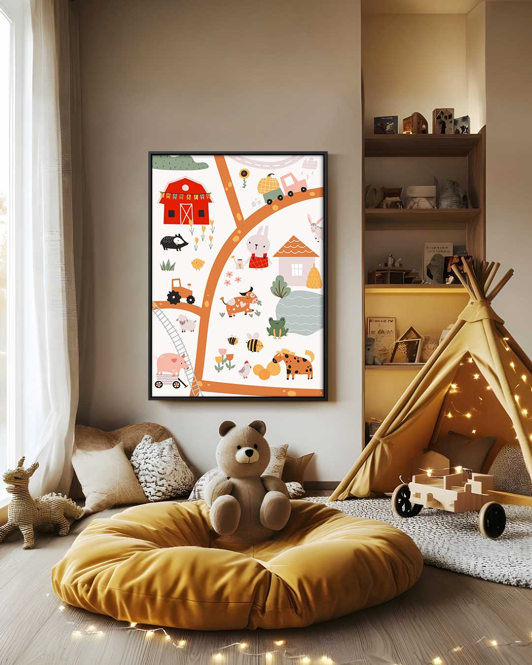 Vrolijke Boerderij Illustratie Kunstwerk-canvas-dibond-plexiglas-wanddecoratie-WallArtistic