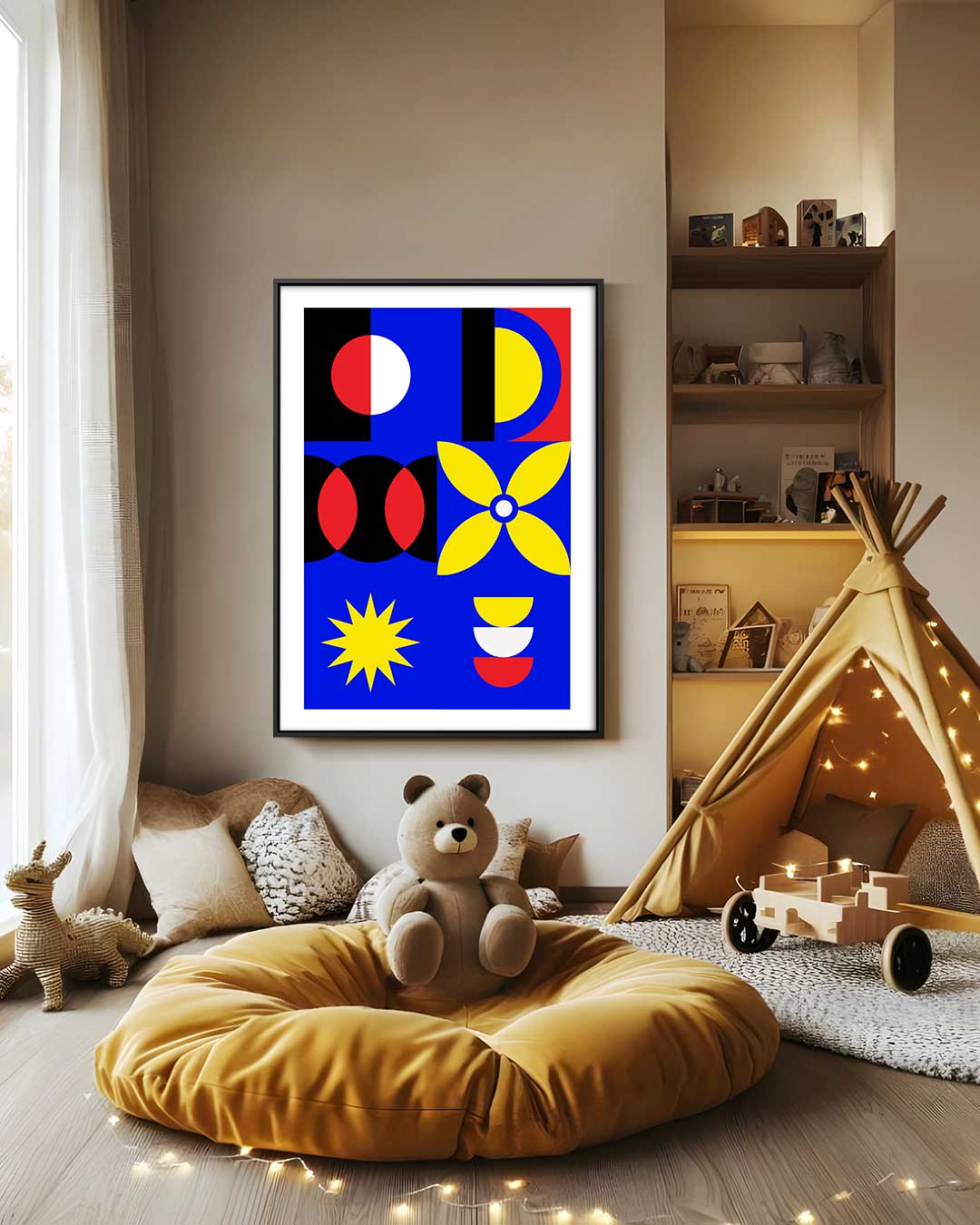 Kleurrijke Geometrische Compositie Kunstwerk-canvas-dibond-plexiglas-wanddecoratie-WallArtistic