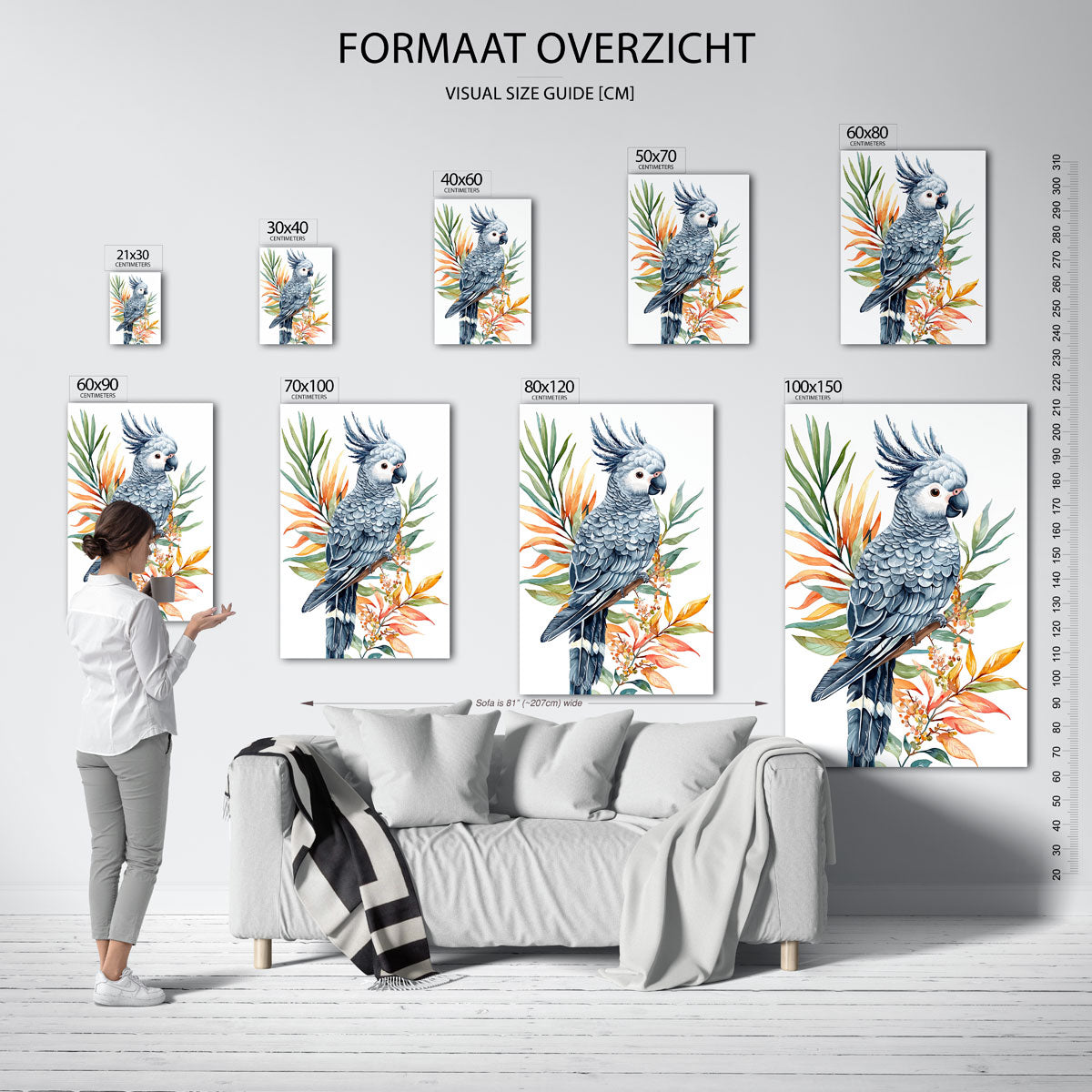 Papegaai en bladeren Poster