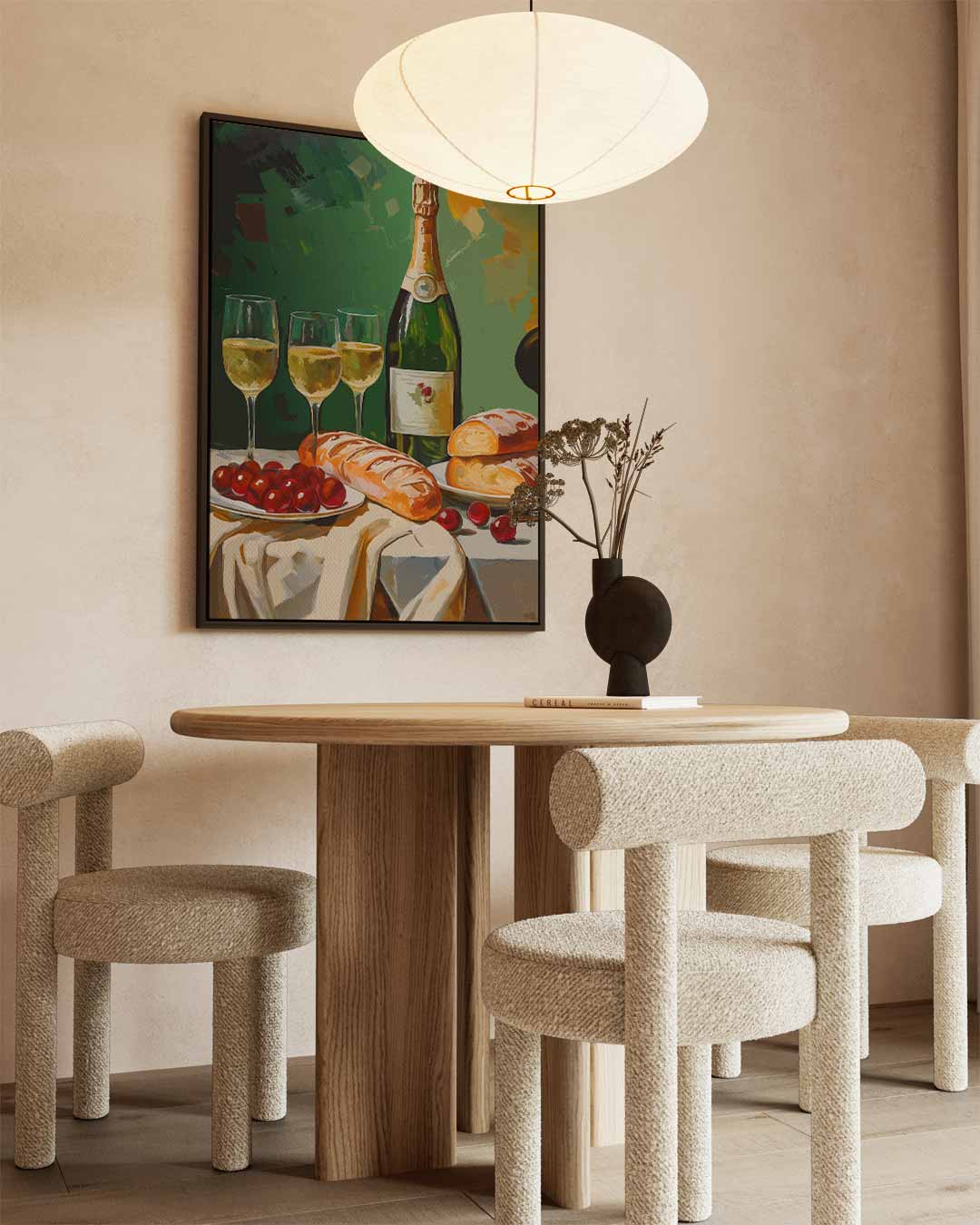 Luxe Stilleven met Champagne en Brood Kunstwerk-canvas-dibond-plexiglas-wanddecoratie-WallArtistic