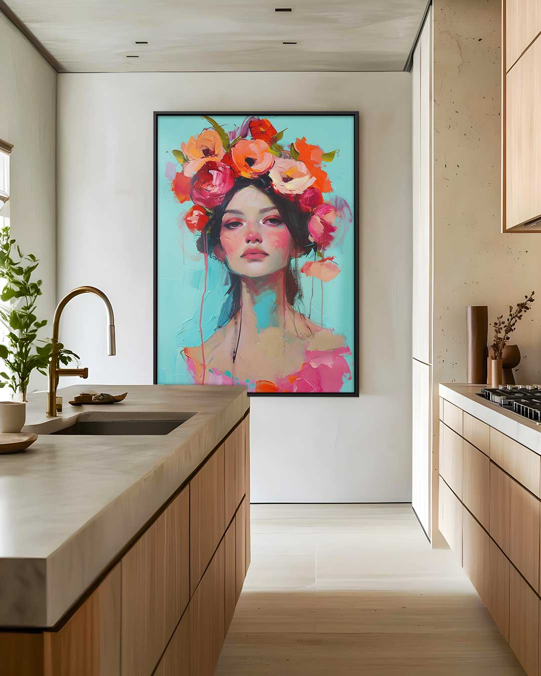 Bloemige Portretpracht Kunstwerk-canvas-dibond-plexiglas-wanddecoratie-WallArtistic