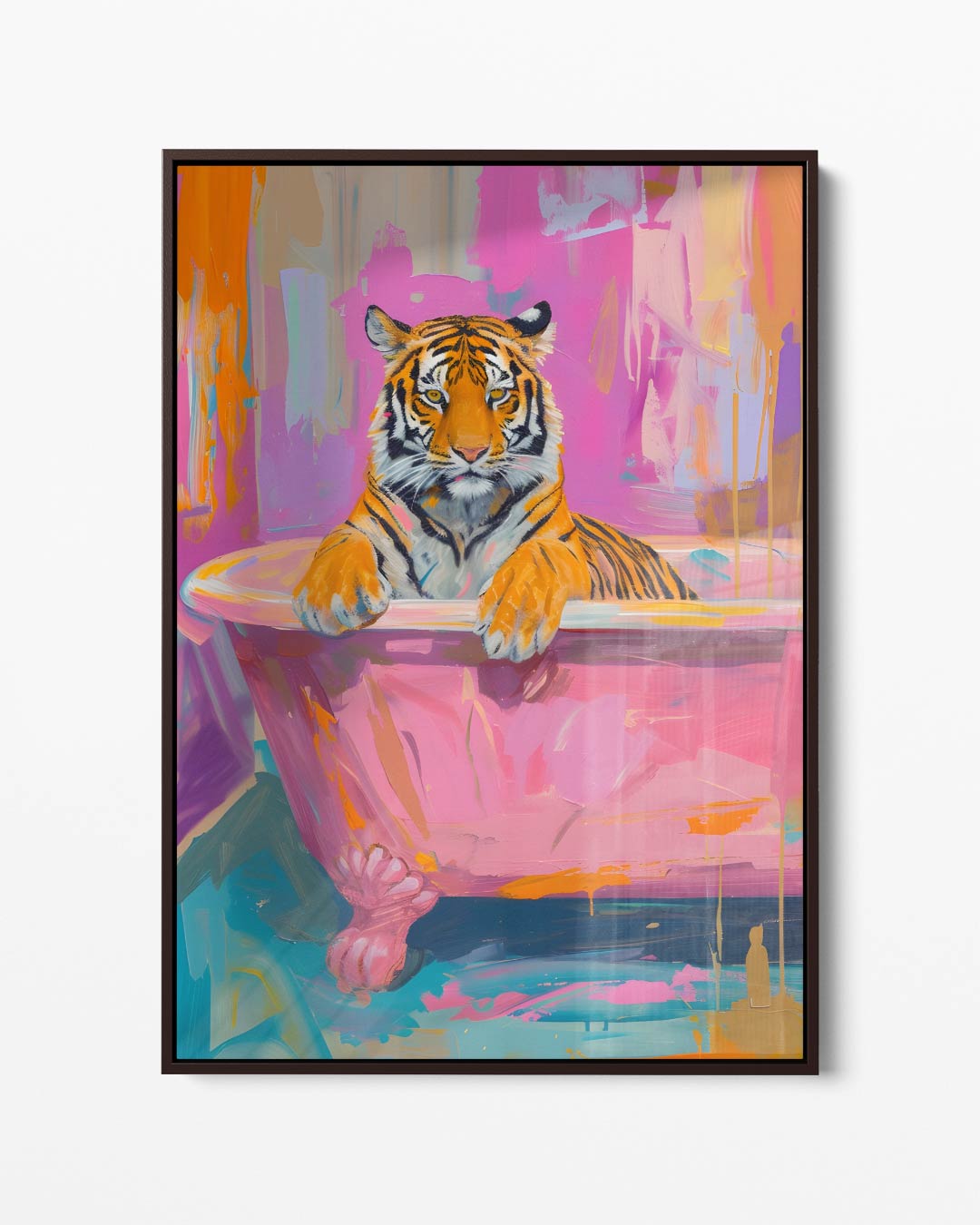 Tijger in de Roze Badkuip Kunstwerk-canvas-dibond-plexiglas-wanddecoratie-WallArtistic