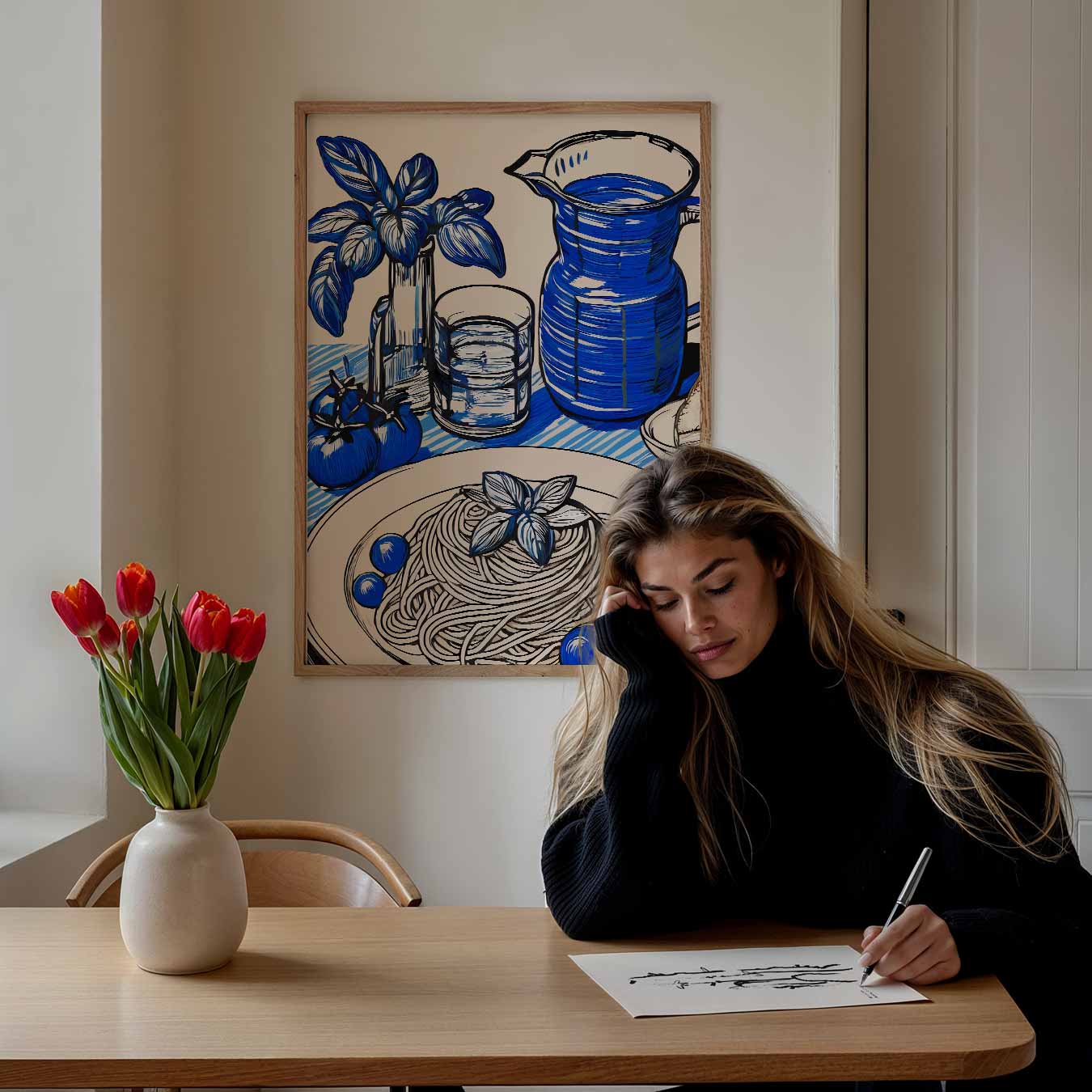 Stijlvolle Keukenposter met Blauwe Accenten Poster