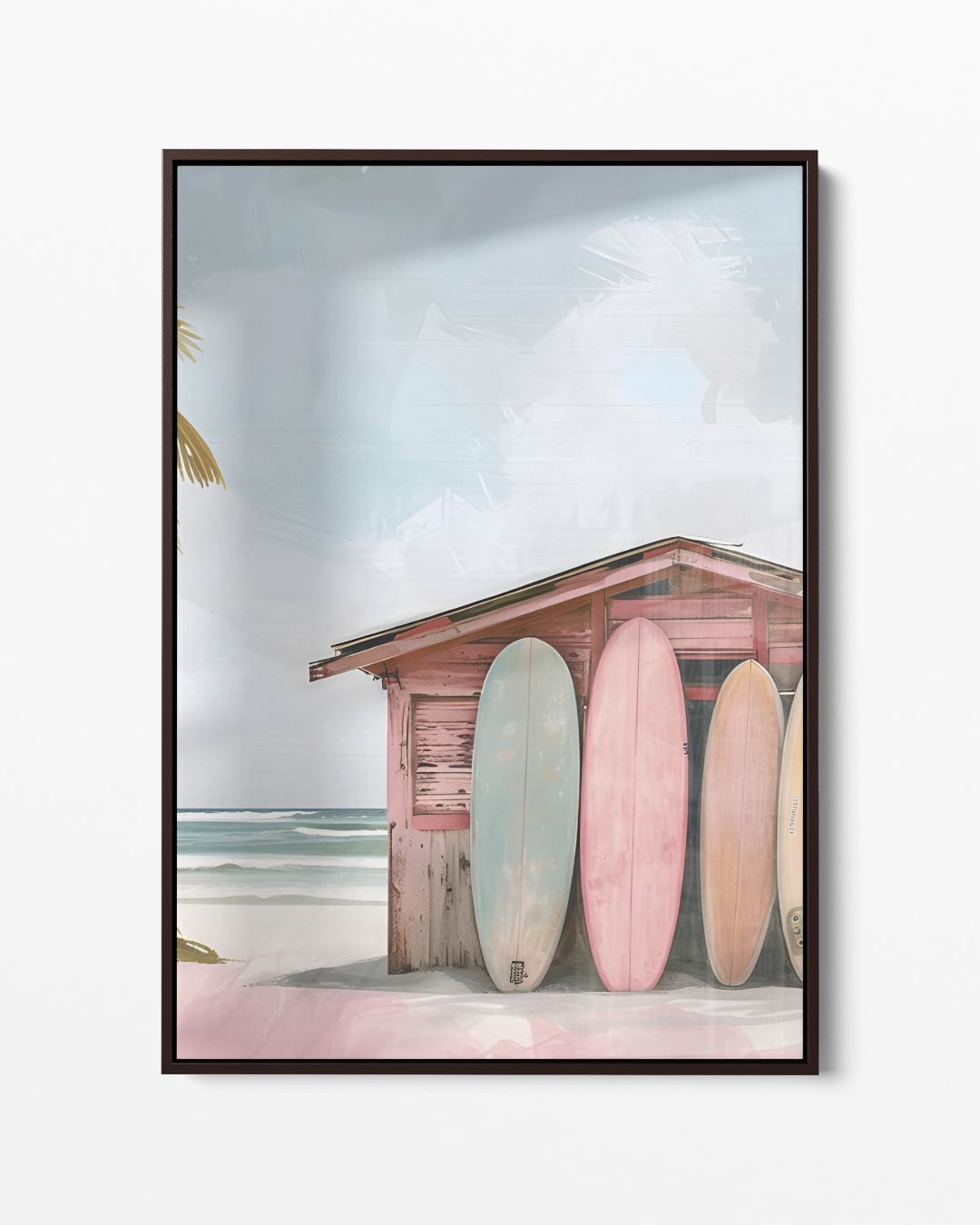 Strandhut met Surfplanken Kunstwerk-canvas-dibond-plexiglas-wanddecoratie-WallArtistic