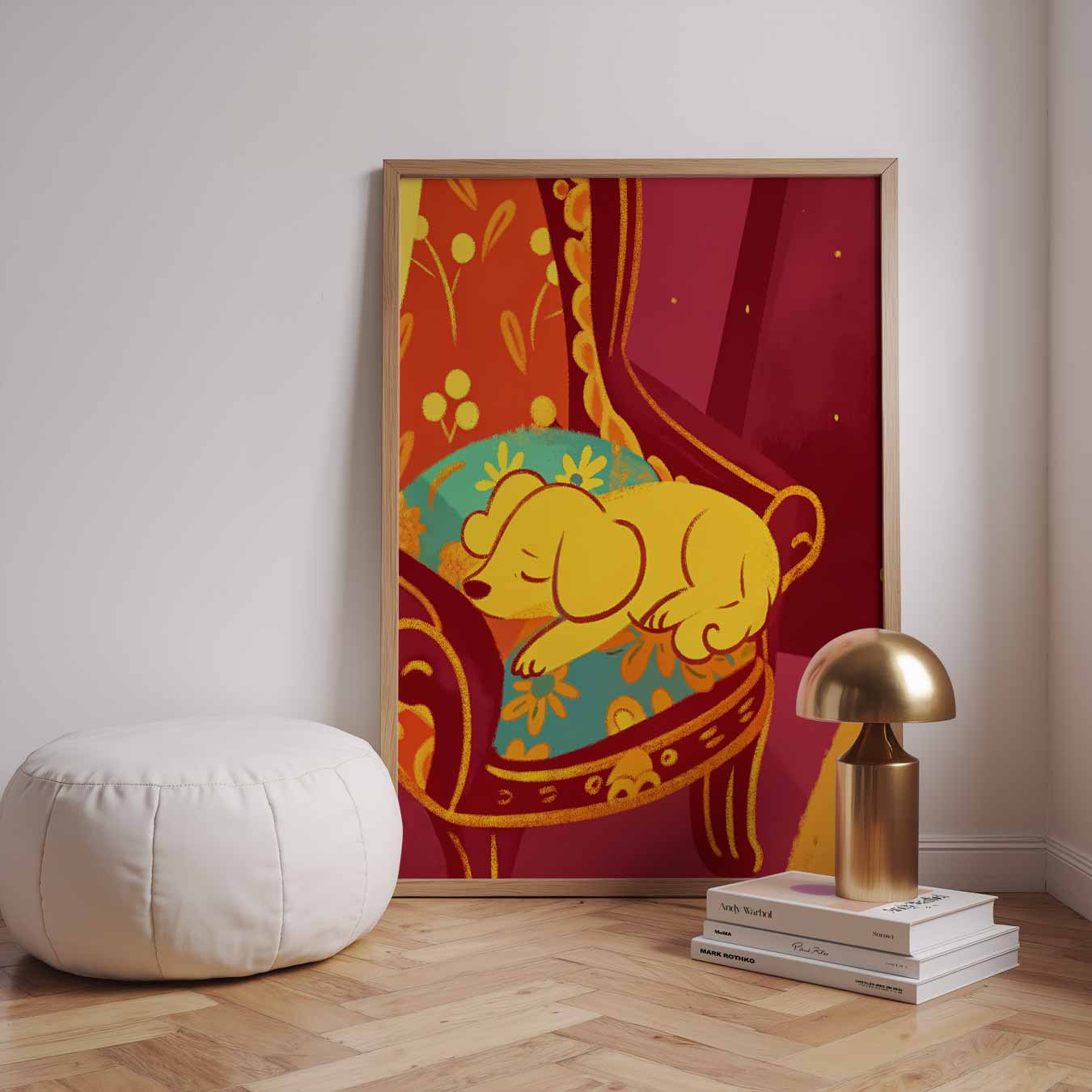 Slapende Hond op Vintage Stoel Poster