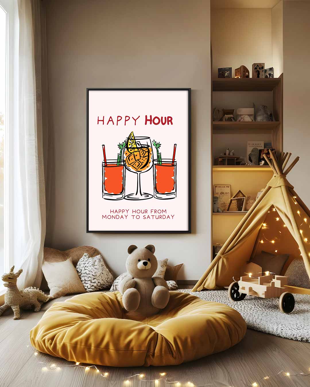 Happy Hour Illustratie Kunstwerk-canvas-dibond-plexiglas-wanddecoratie-WallArtistic