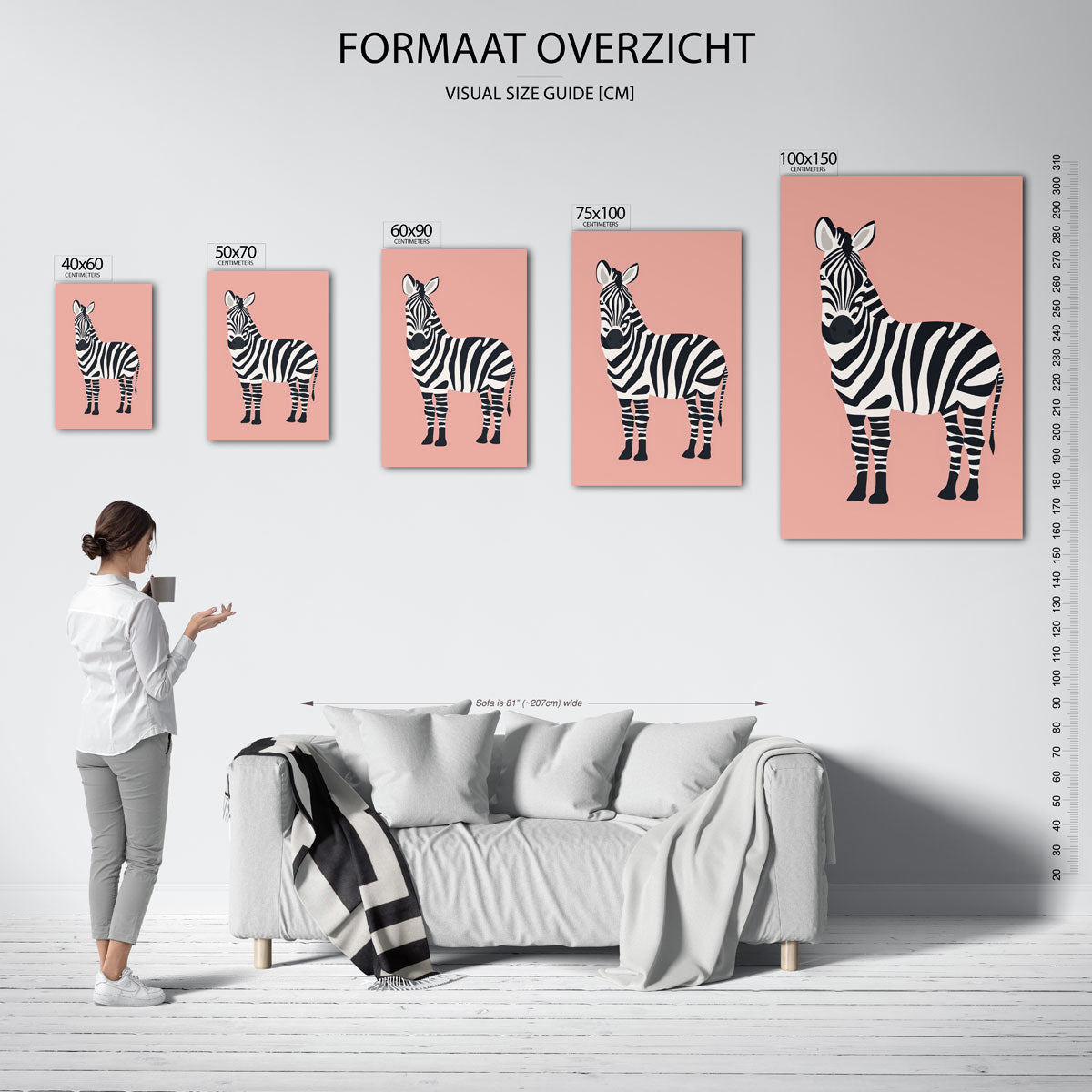 Zebra op roze achtergrond Kunstwerk