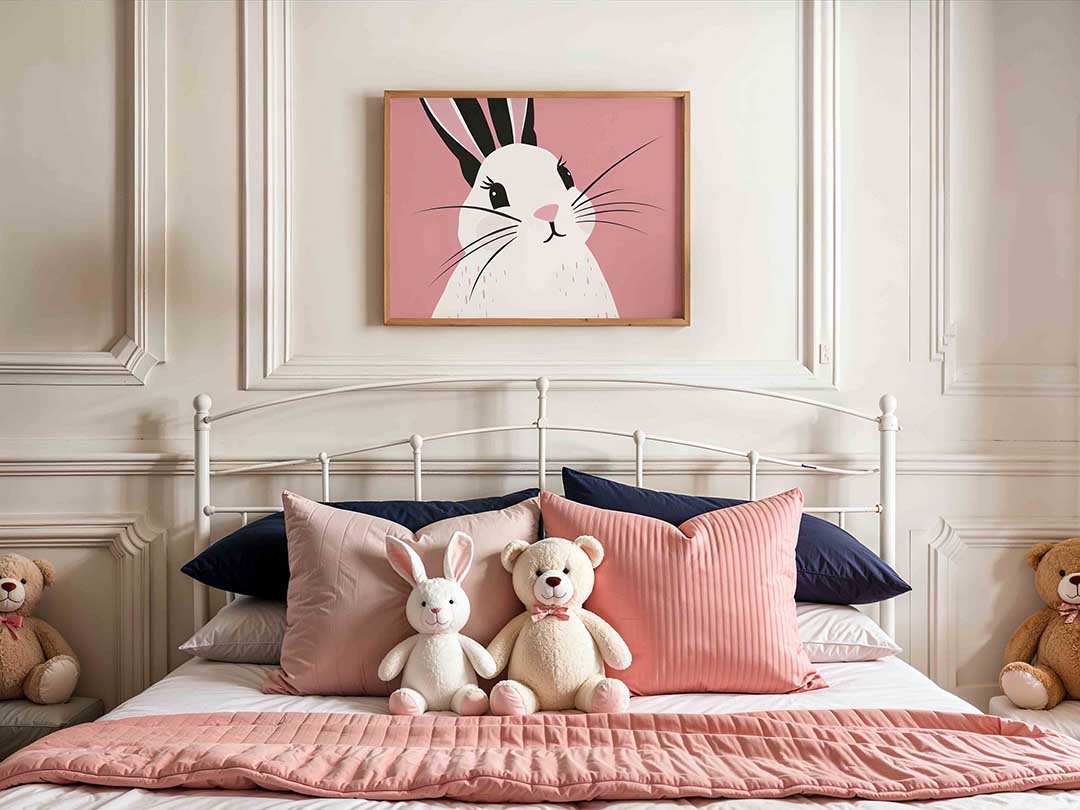 Konijn met roze achtergrond Poster