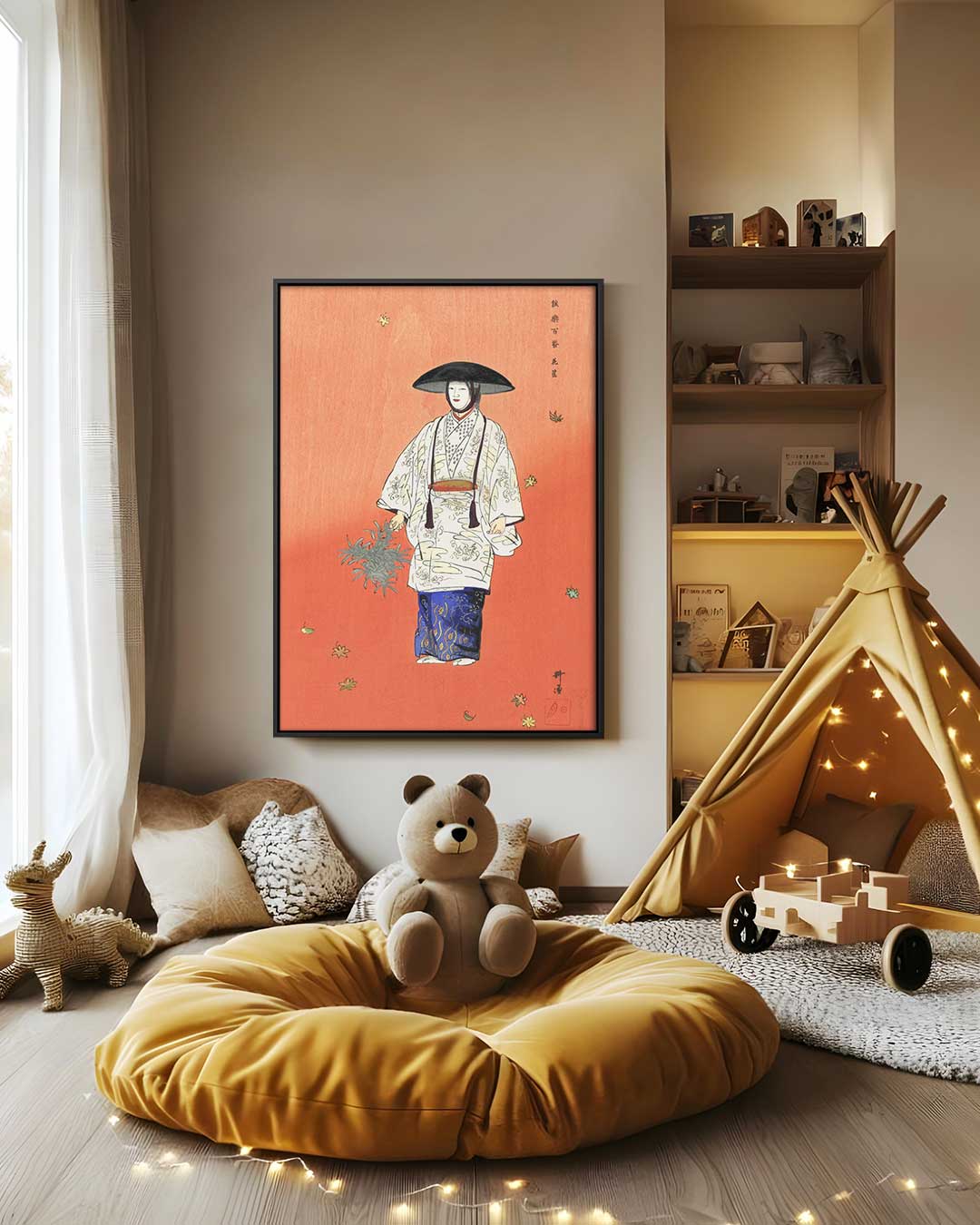 Japans Tekenwerk in Herfsttinten Kunstwerk-canvas-dibond-plexiglas-wanddecoratie-WallArtistic