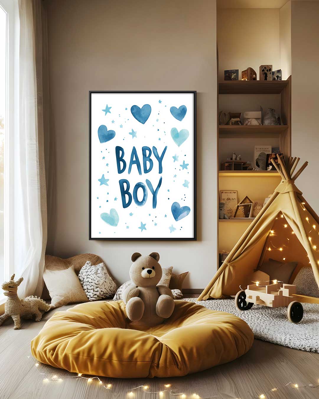 Baby Boy Waterverf Poster Kunstwerk-canvas-dibond-plexiglas-wanddecoratie-WallArtistic