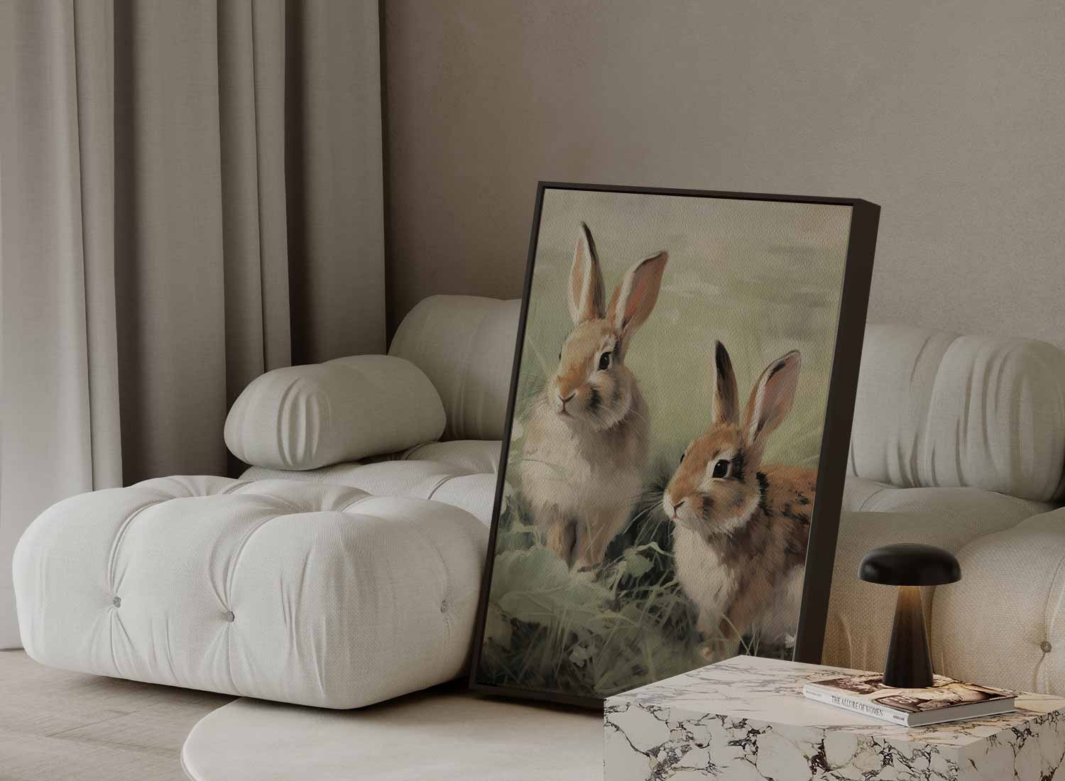 Speelse Konijntjes in de Weide Kunstwerk-canvas-dibond-plexiglas-wanddecoratie-WallArtistic