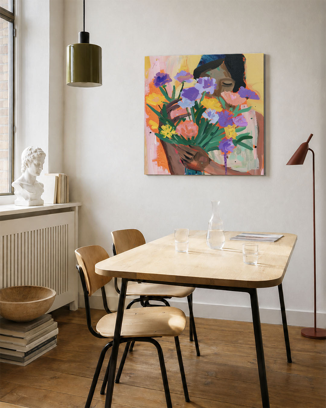Bloemen en vrouw Kunstwerk