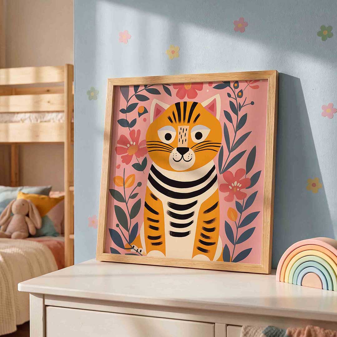 Kat met bloemen Poster