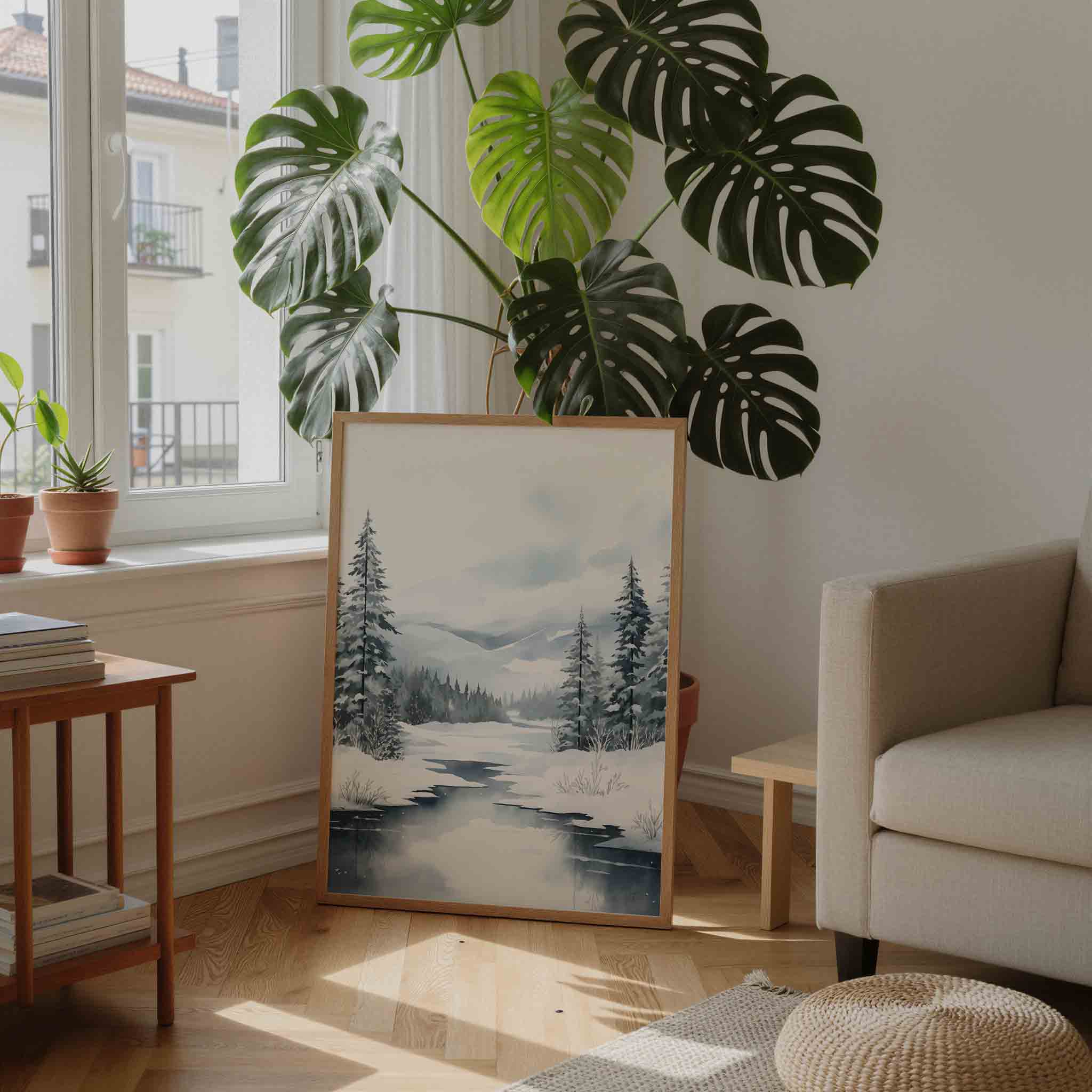 Winterlandschap met dennenbomen Poster