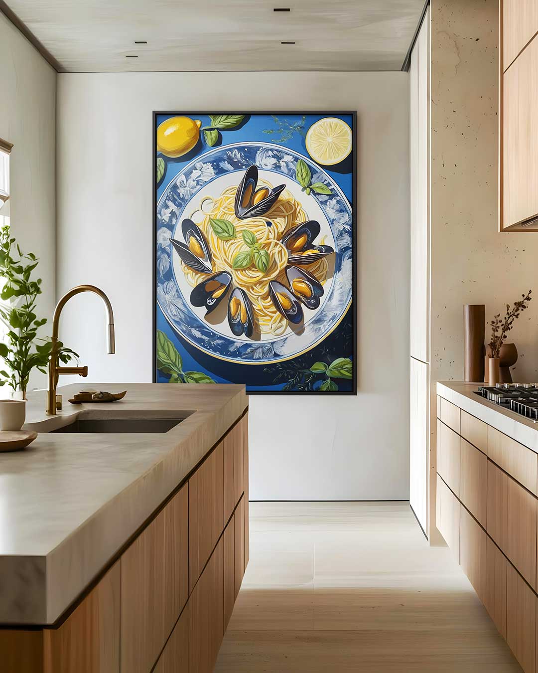 Spaghetti en Mosselen Kunstwerk Kunstwerk-canvas-dibond-plexiglas-wanddecoratie-WallArtistic