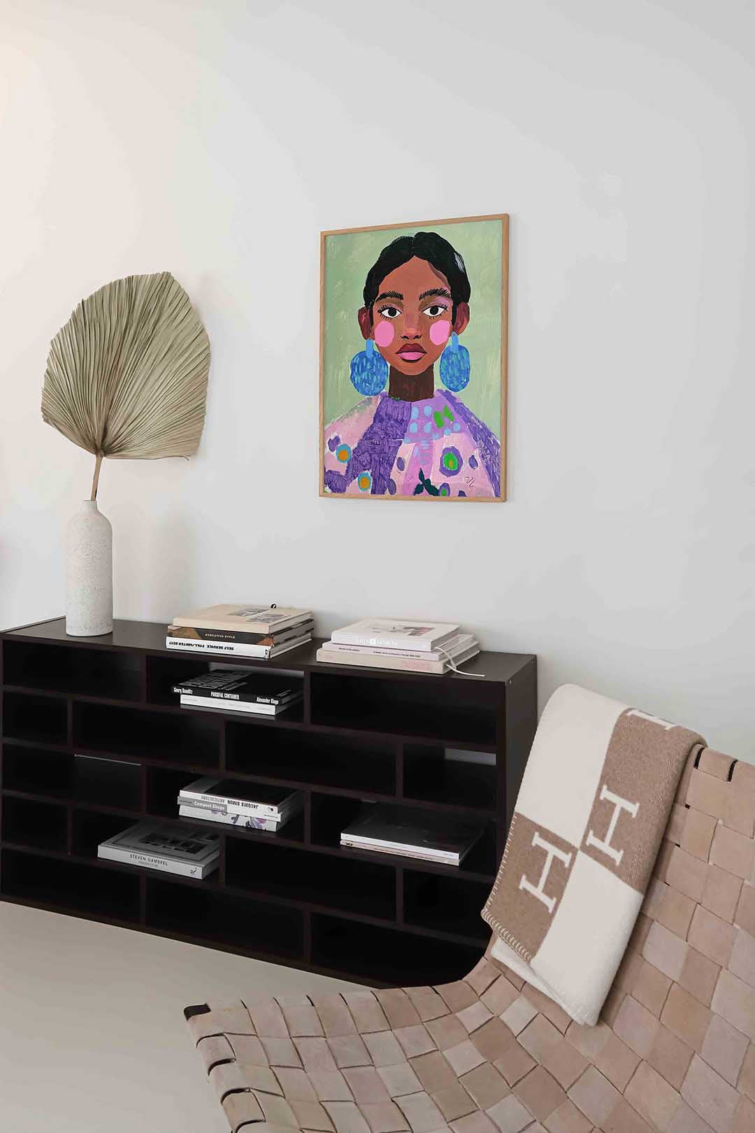 Portret met blauwe oorbellen Poster