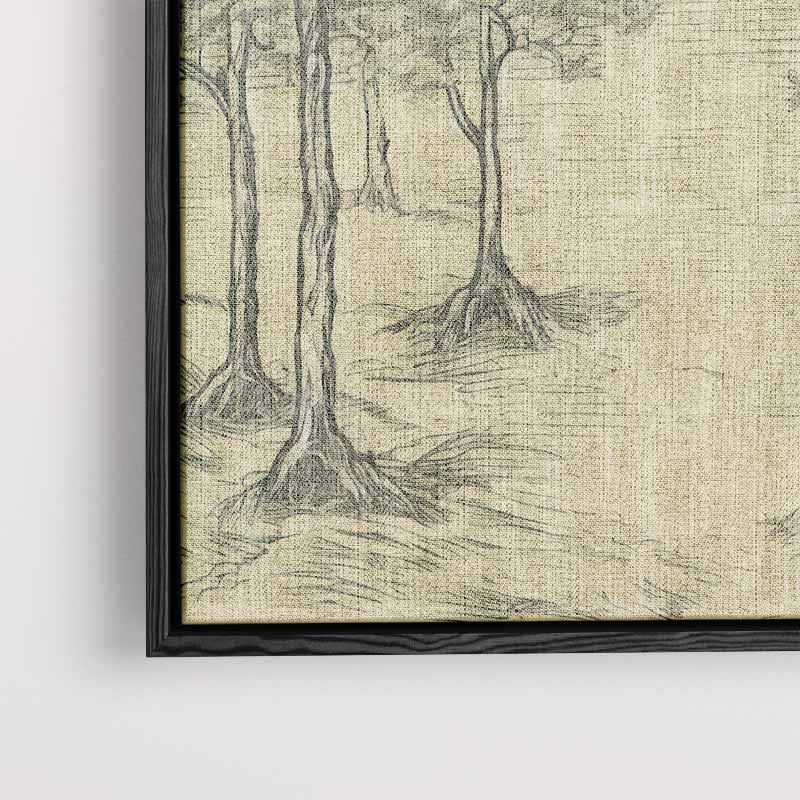 Boslandschap in Lijntekening Kunstwerk-canvas-dibond-plexiglas-wanddecoratie-WallArtistic