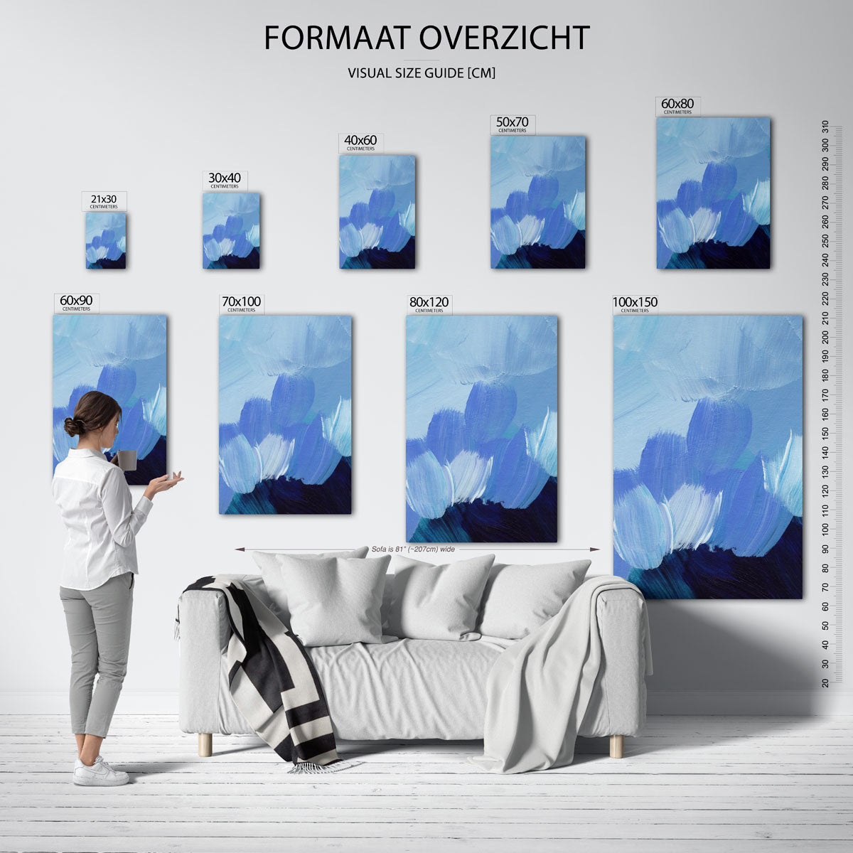 Blauwe penseelstreken Poster