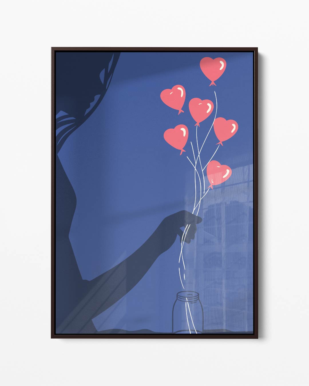 Liefdesballonnen Silhouet Kunstwerk-canvas-dibond-plexiglas-wanddecoratie-WallArtistic