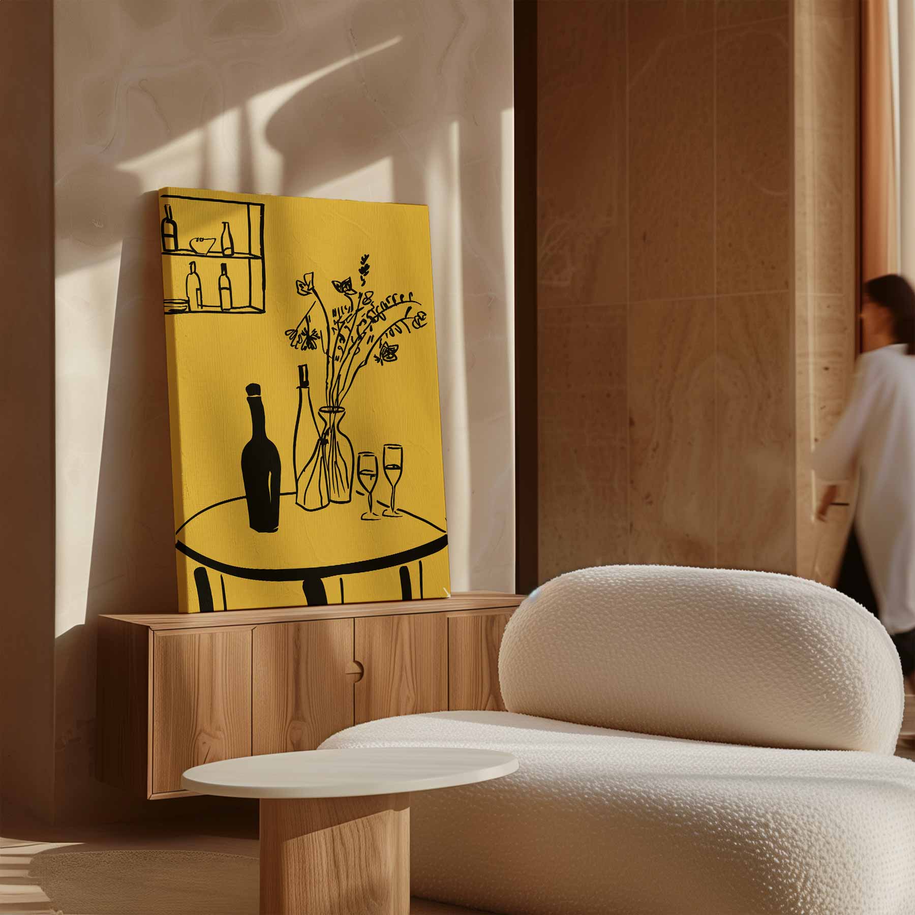 Lijnkunst Stillleven op Gele Achtergrond Kunstwerk-canvas-dibond-plexiglas-wanddecoratie-WallArtistic