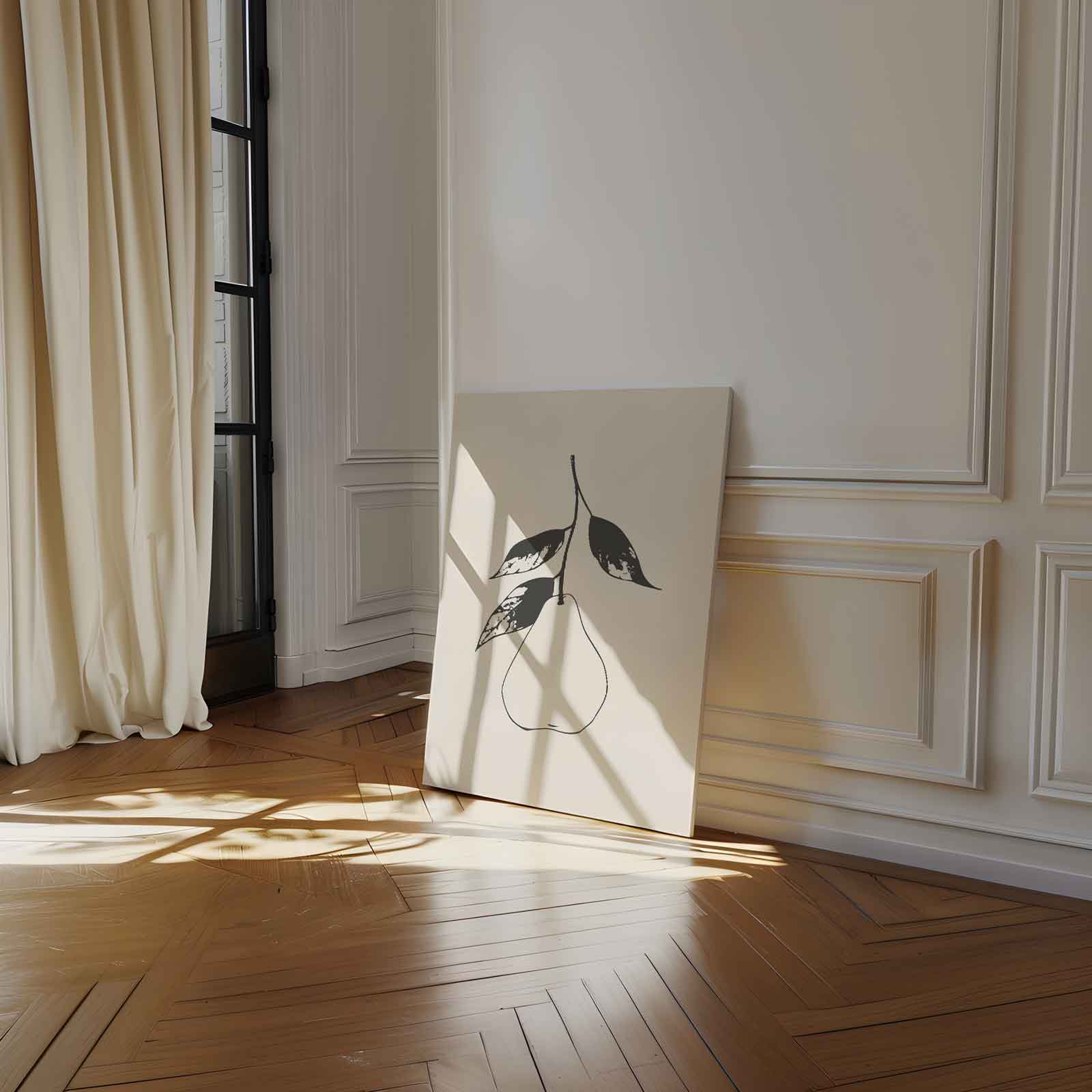 Minimalistische Peer met Bladeren Kunstwerk-canvas-dibond-plexiglas-wanddecoratie-WallArtistic