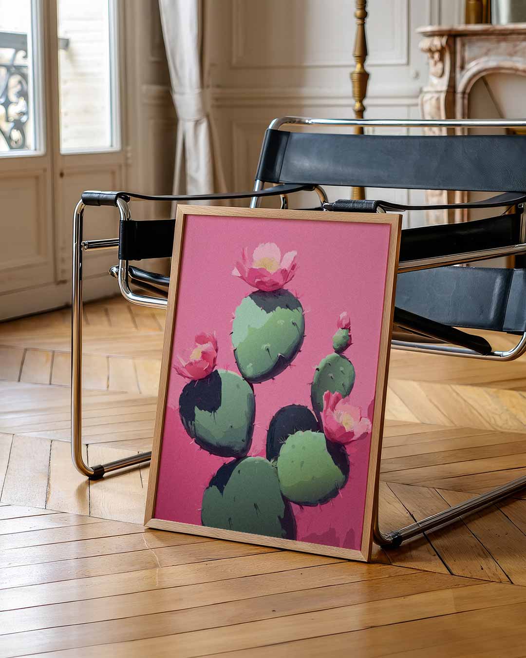 Bloeiende Cactus op Roze Achtergrond Poster