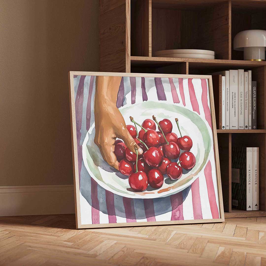 Hand met kersen Poster