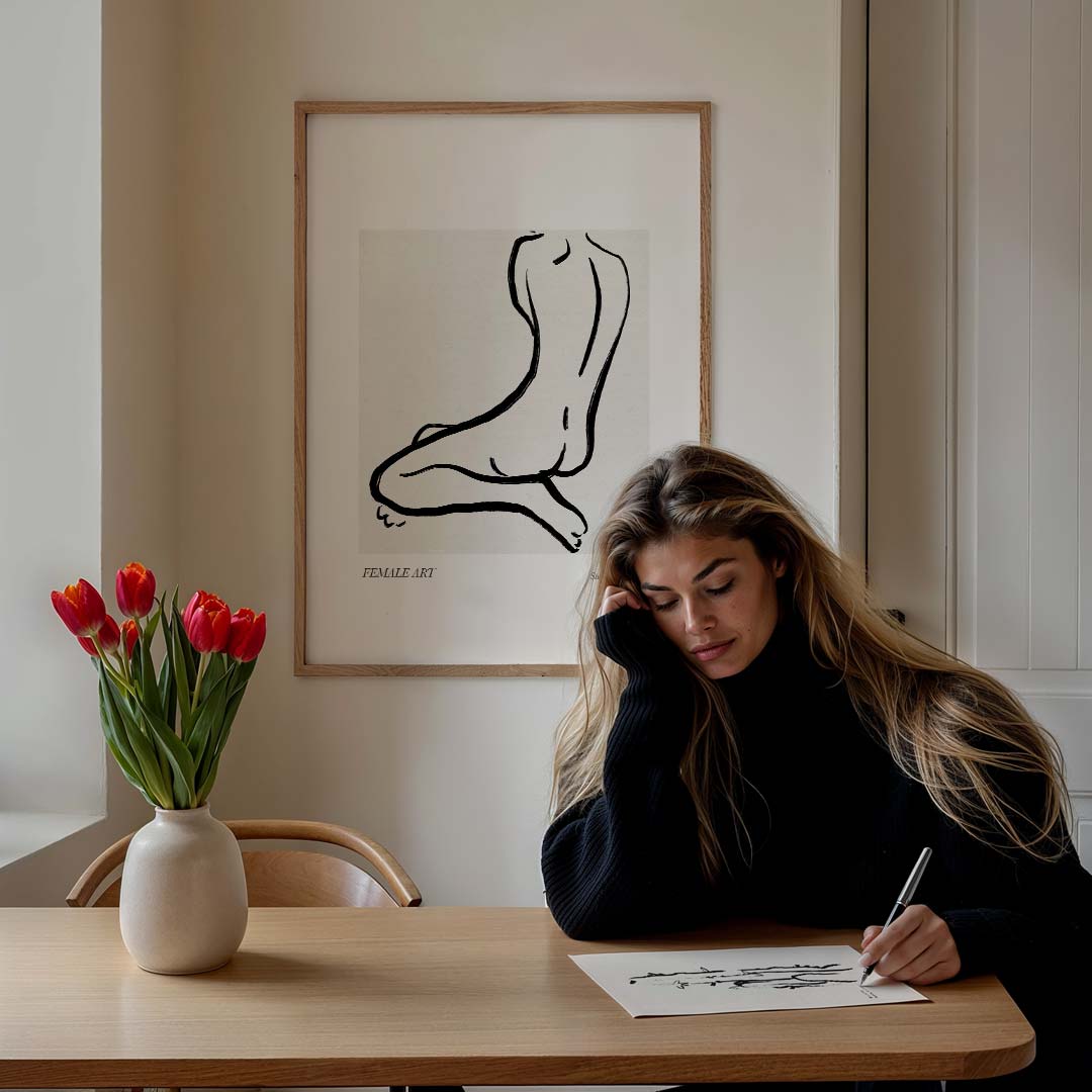Elegante Lijntekening van de Vrouw Poster-WallArtistic