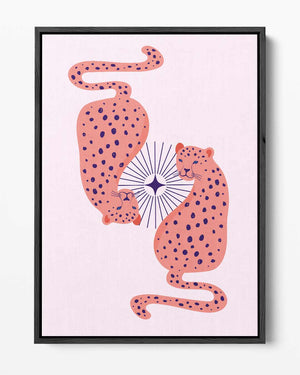 Dromerige Luipaarden op Roze Kunstwerk-canvas-dibond-plexiglas-wanddecoratie-WallArtistic