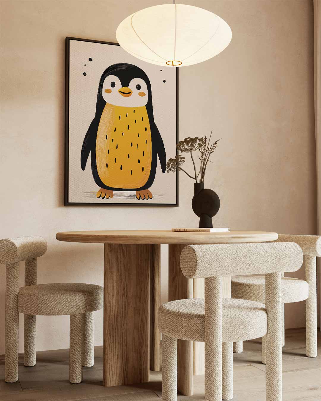 Vrolijke Pinguïn Illustratie Kunstwerk-canvas-dibond-plexiglas-wanddecoratie-WallArtistic