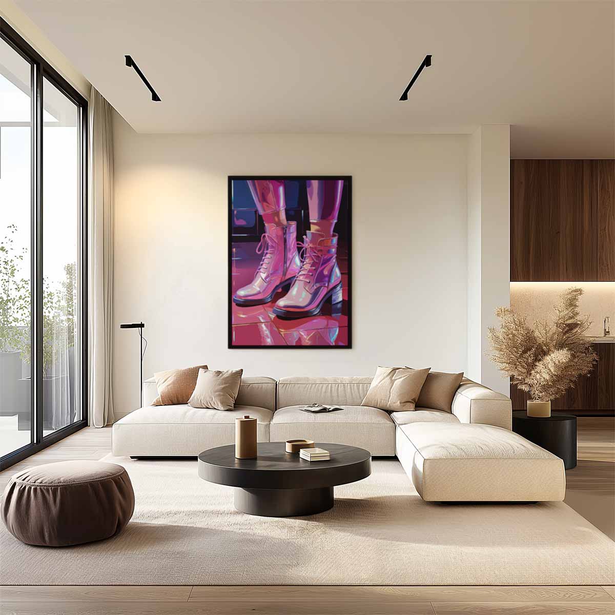 Sprankelende Laarzen in de Spotlight Kunstwerk-canvas-dibond-plexiglas-wanddecoratie-WallArtistic